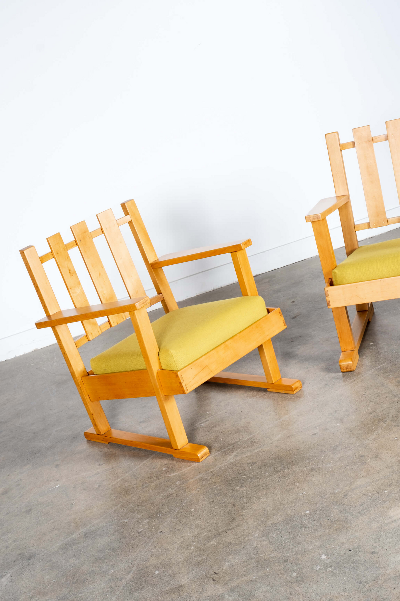Pair of Wood Lounge Chairs with Slatted Backs
