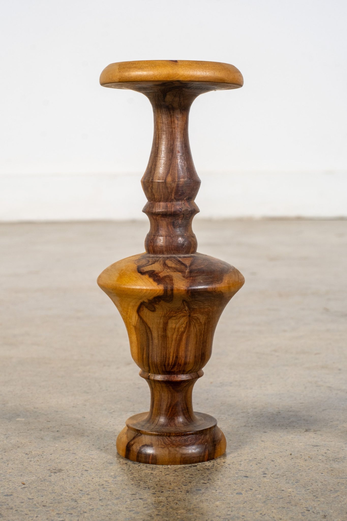 Pair Of Turned Olive Wood Candleholders | Bonne Choice