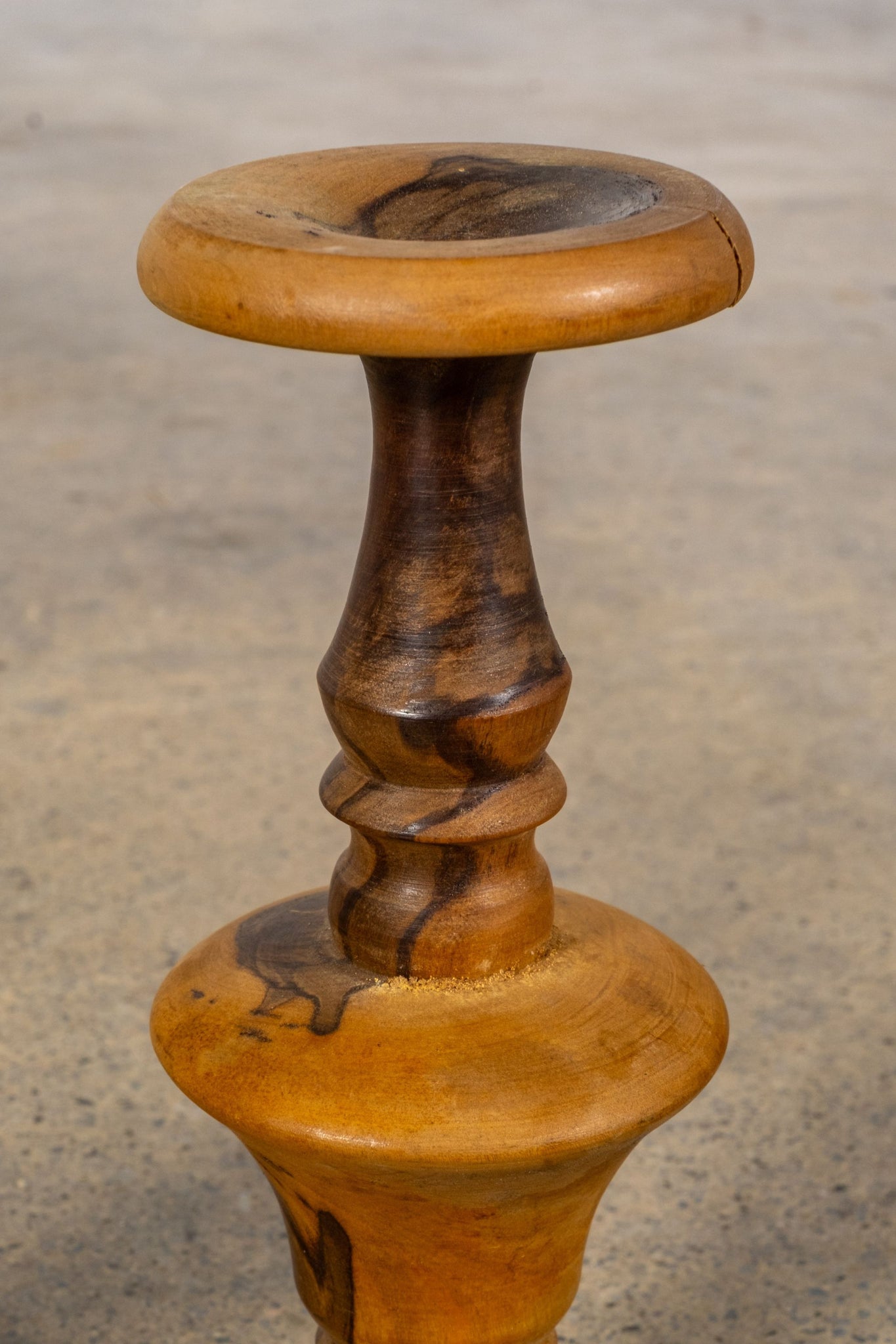 Pair Of Turned Olive Wood Candleholders | Bonne Choice