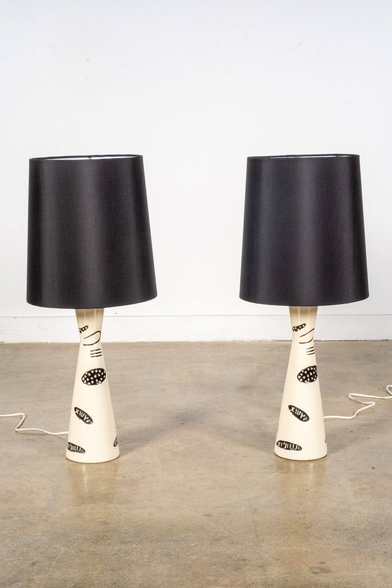 Pair of Ceramic Table Lamps, Black Shades | Bonne Choice