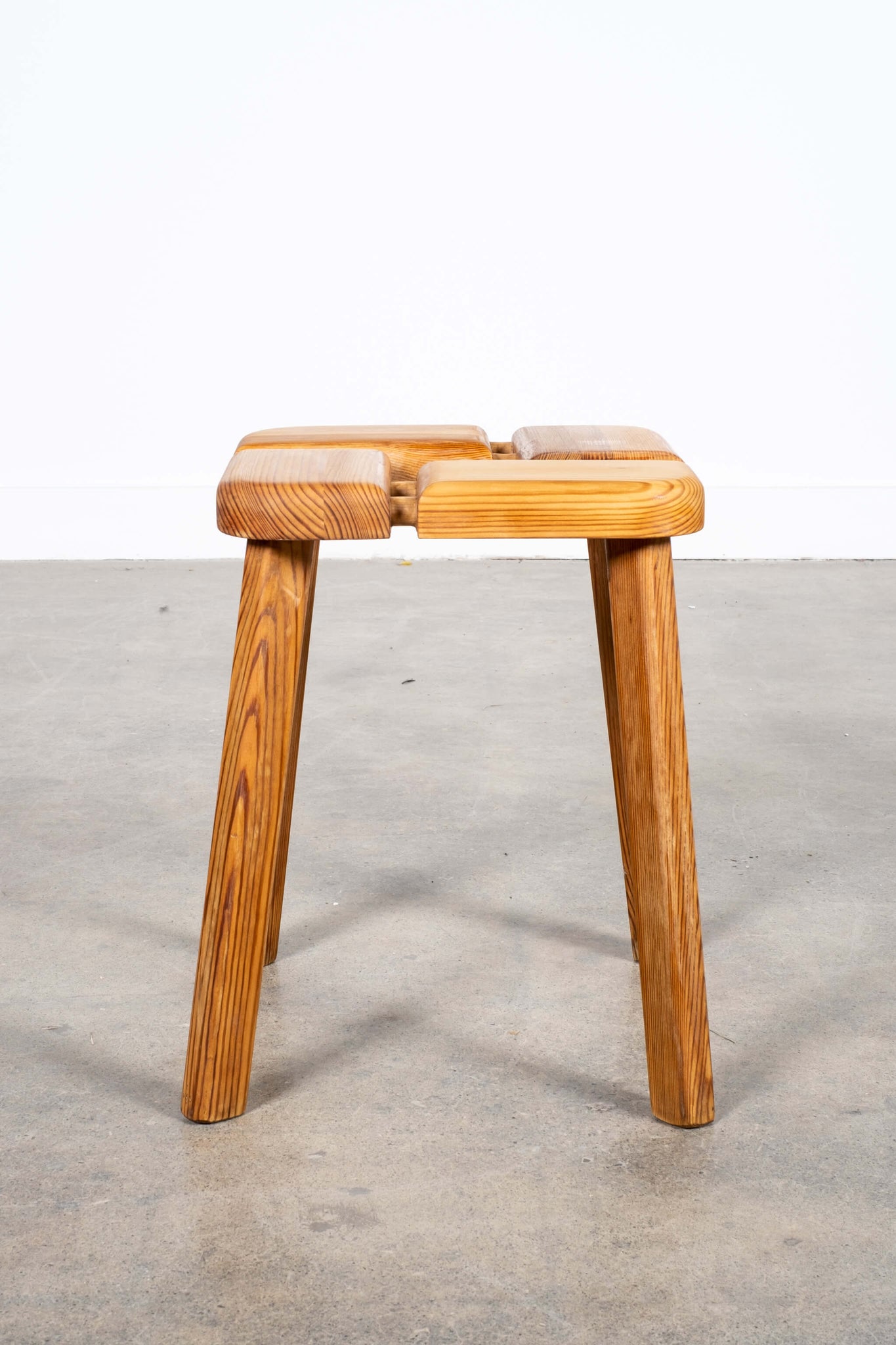 Vintage Pine Sauna Stool with Exposed Dowel Detail, front view