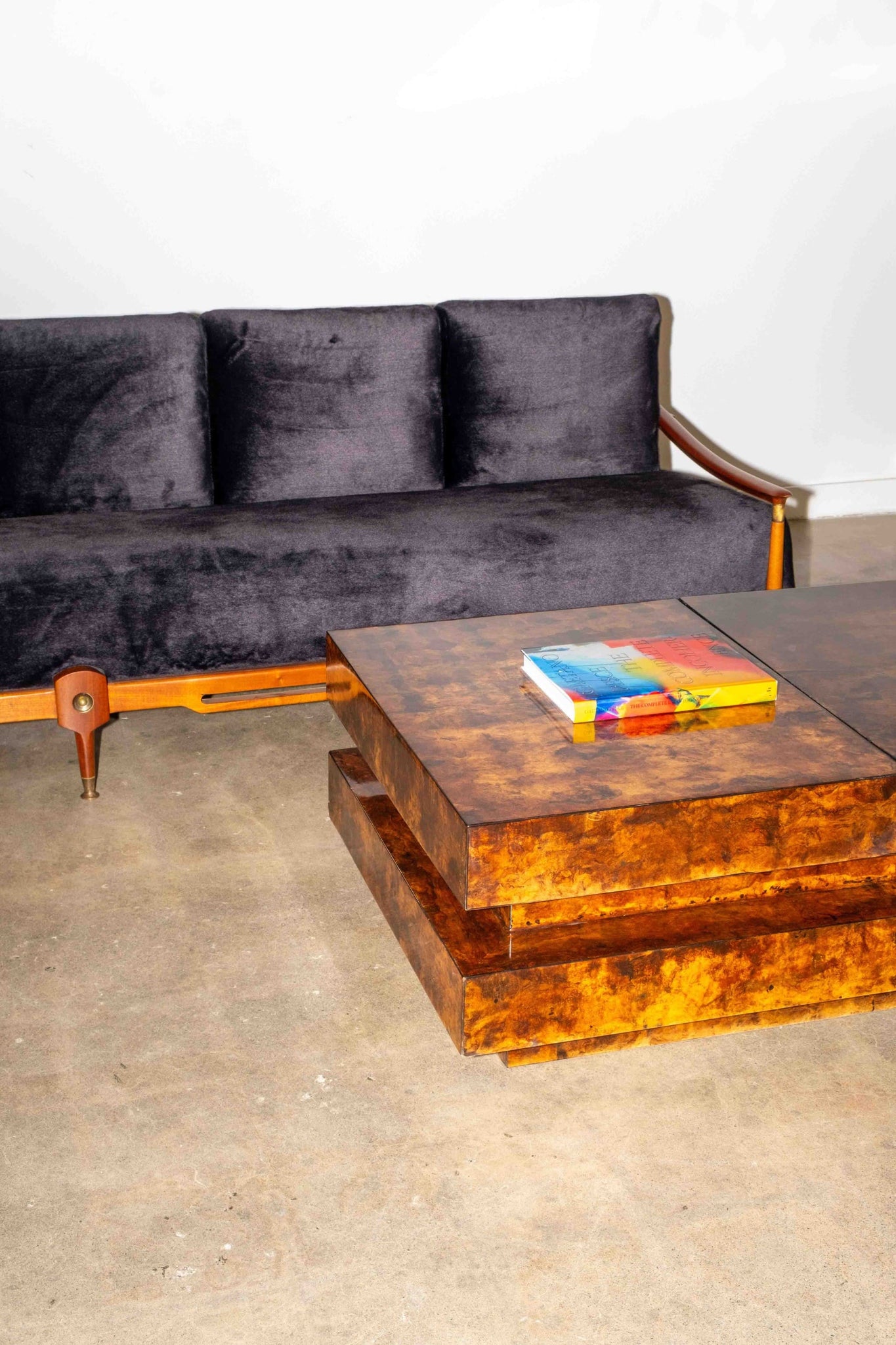 Rare 1950s Walnut and Brass Sofa, Newly Upholstered | Bonne Choice