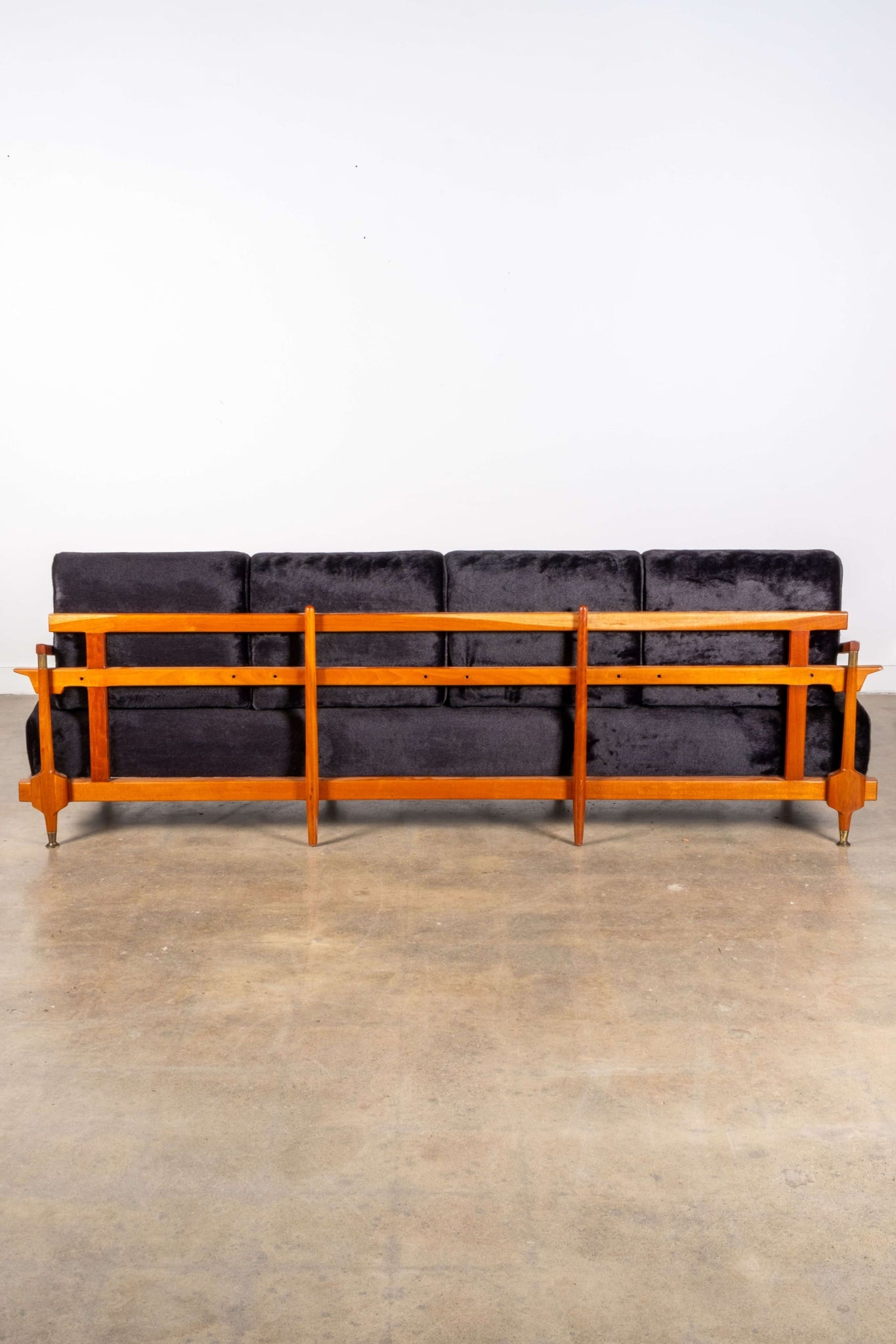 Rare 1950s Walnut and Brass Sofa, Newly Upholstered | Bonne Choice