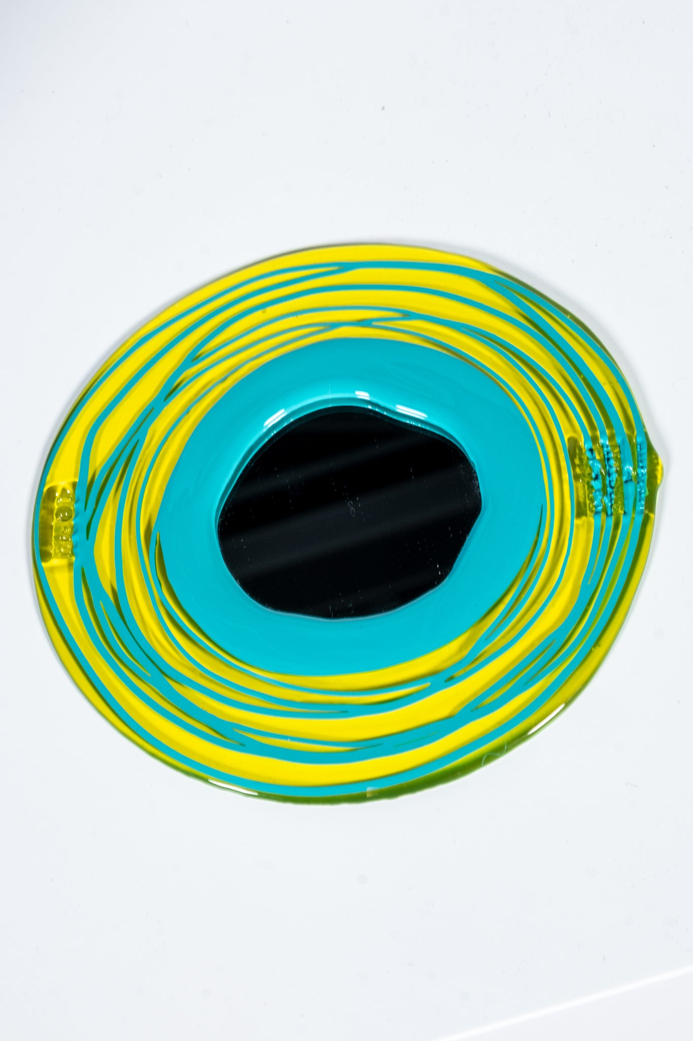 Round Mirror XS, Clear Yellow and Matte Turquoise