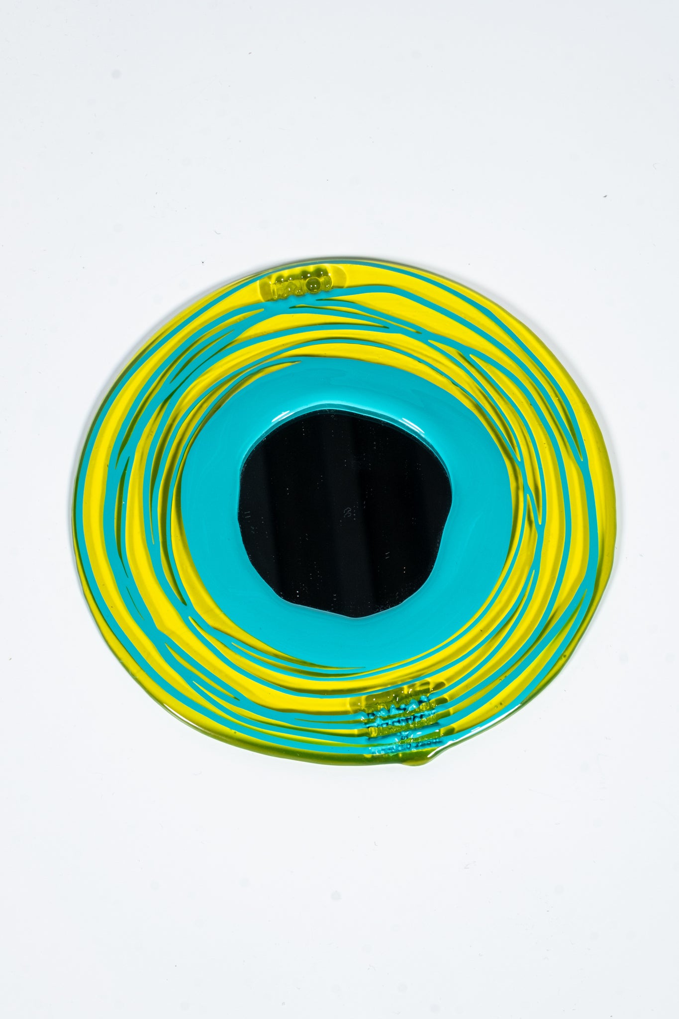 Round Mirror XS, Clear Yellow and Matte Turquoise