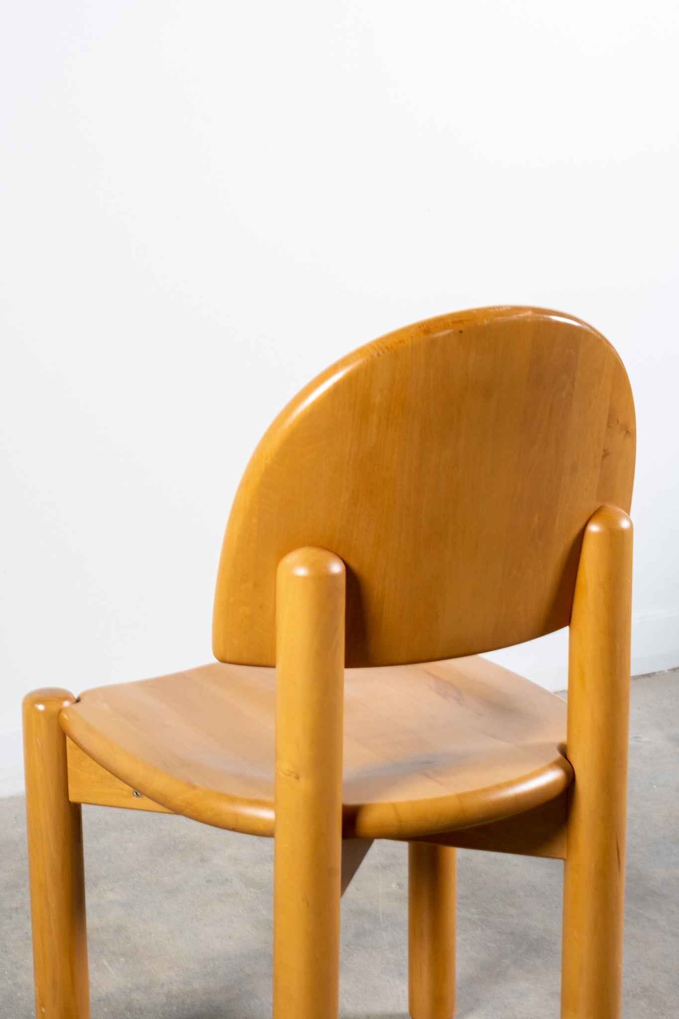 Set of 6 Vintage Solid Beech Chairs with Rounded back, back rest detail