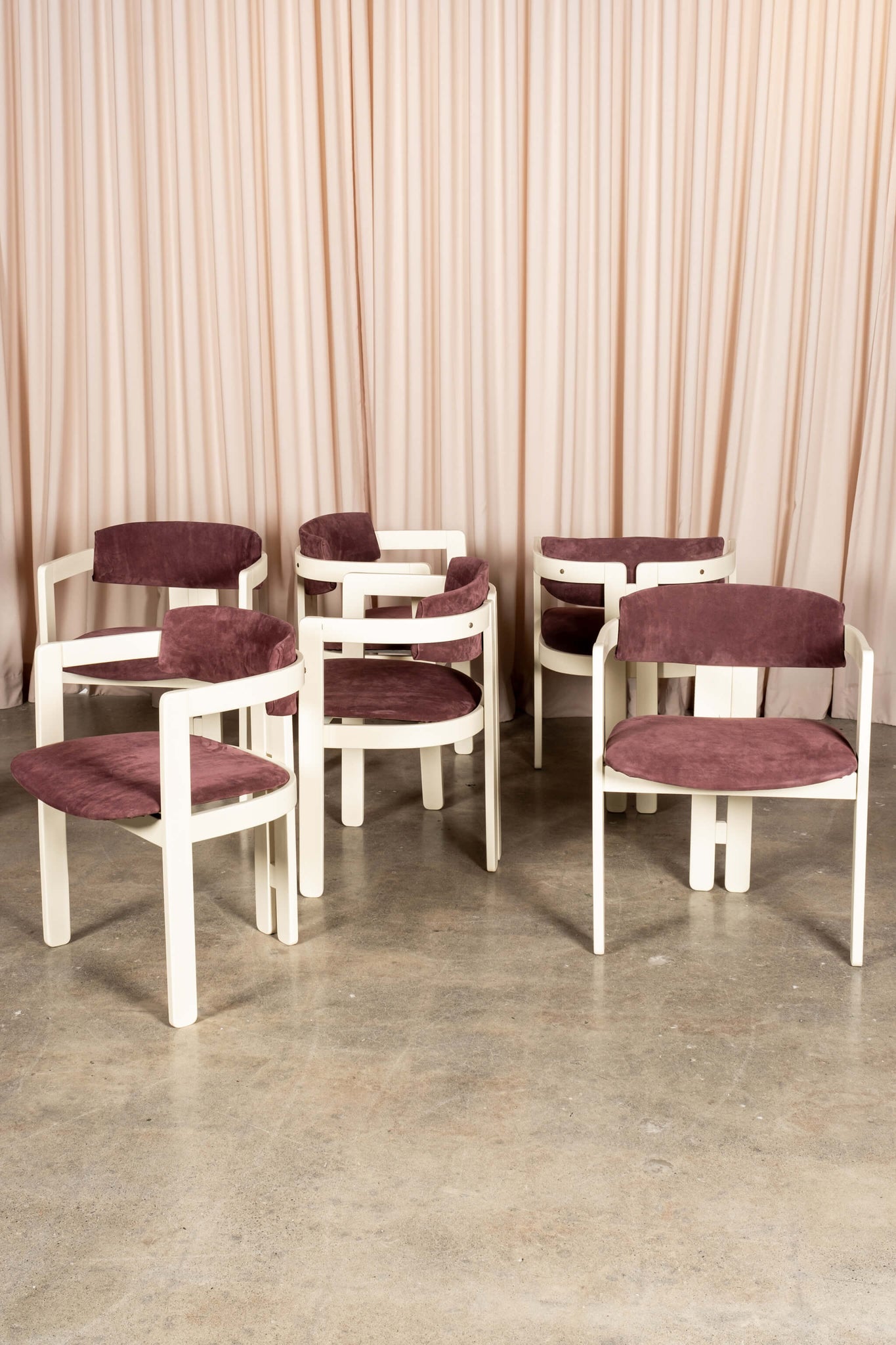 Bonne Choice - Set of White Armchairs with Purple Suede Seats