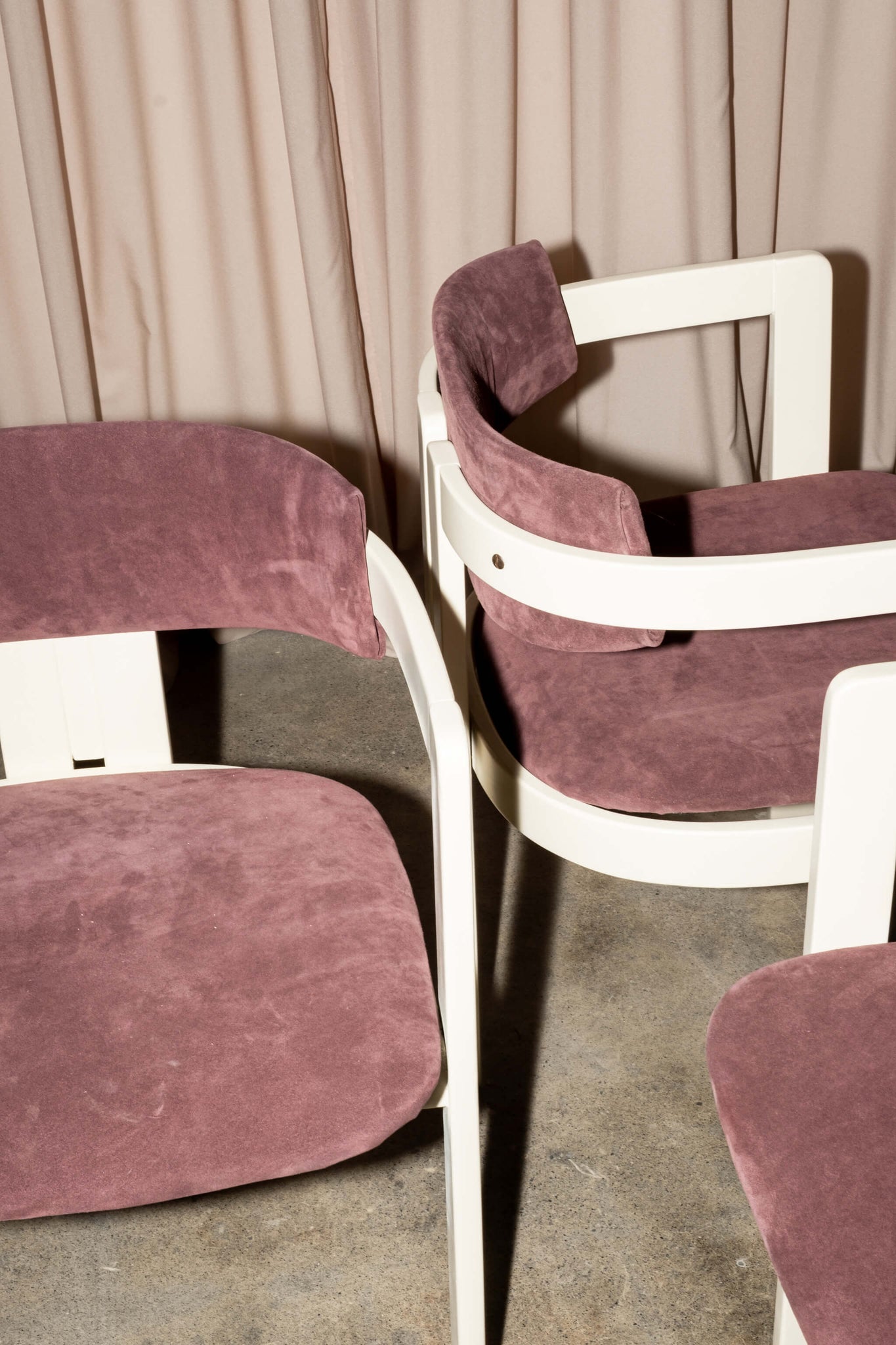 Bonne Choice - Set of White Armchairs with Purple Suede Seats