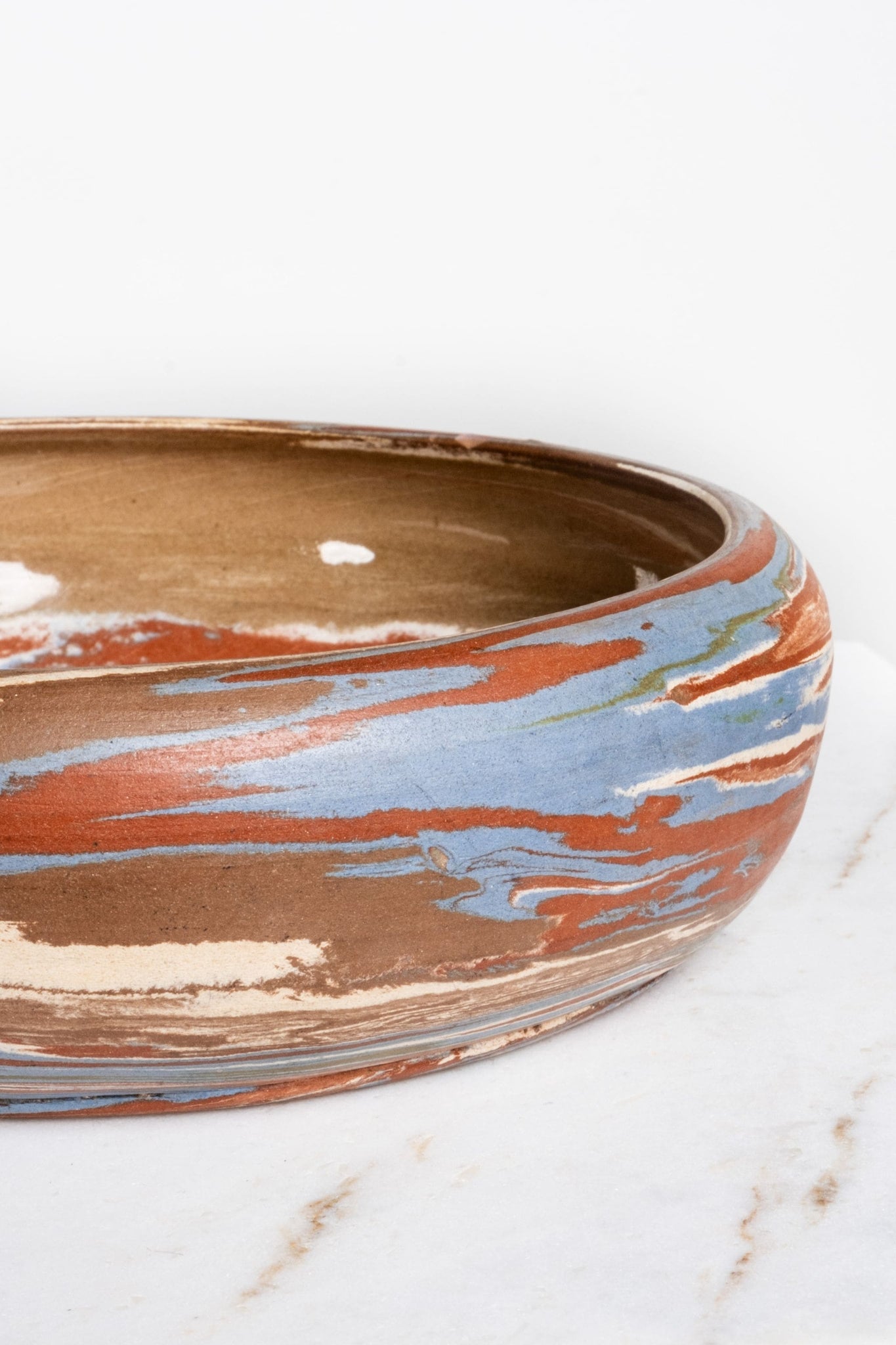 Vintage Shallow Swirl Pottery Bowl, Glazed Interior | Bonne Choice