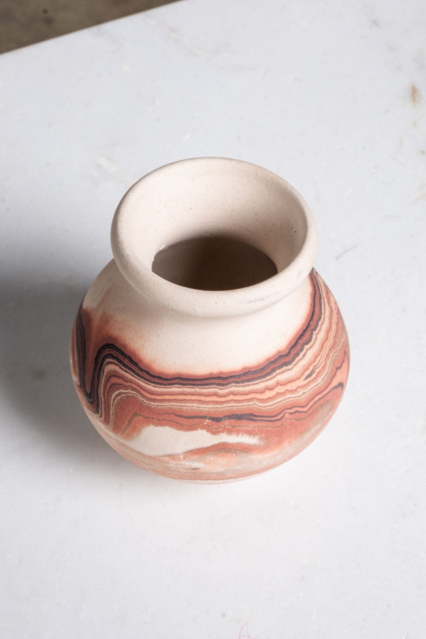 Vintage Small Swirl Pottery Vessel, Glazed Interior-2 | Bonne Choice