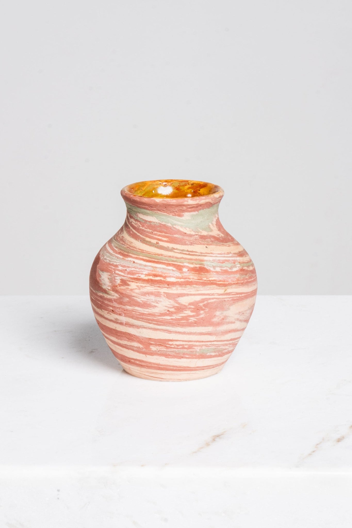 Vintage Small Swirl Pottery Vessel, Glazed Interior | Bonne Choice