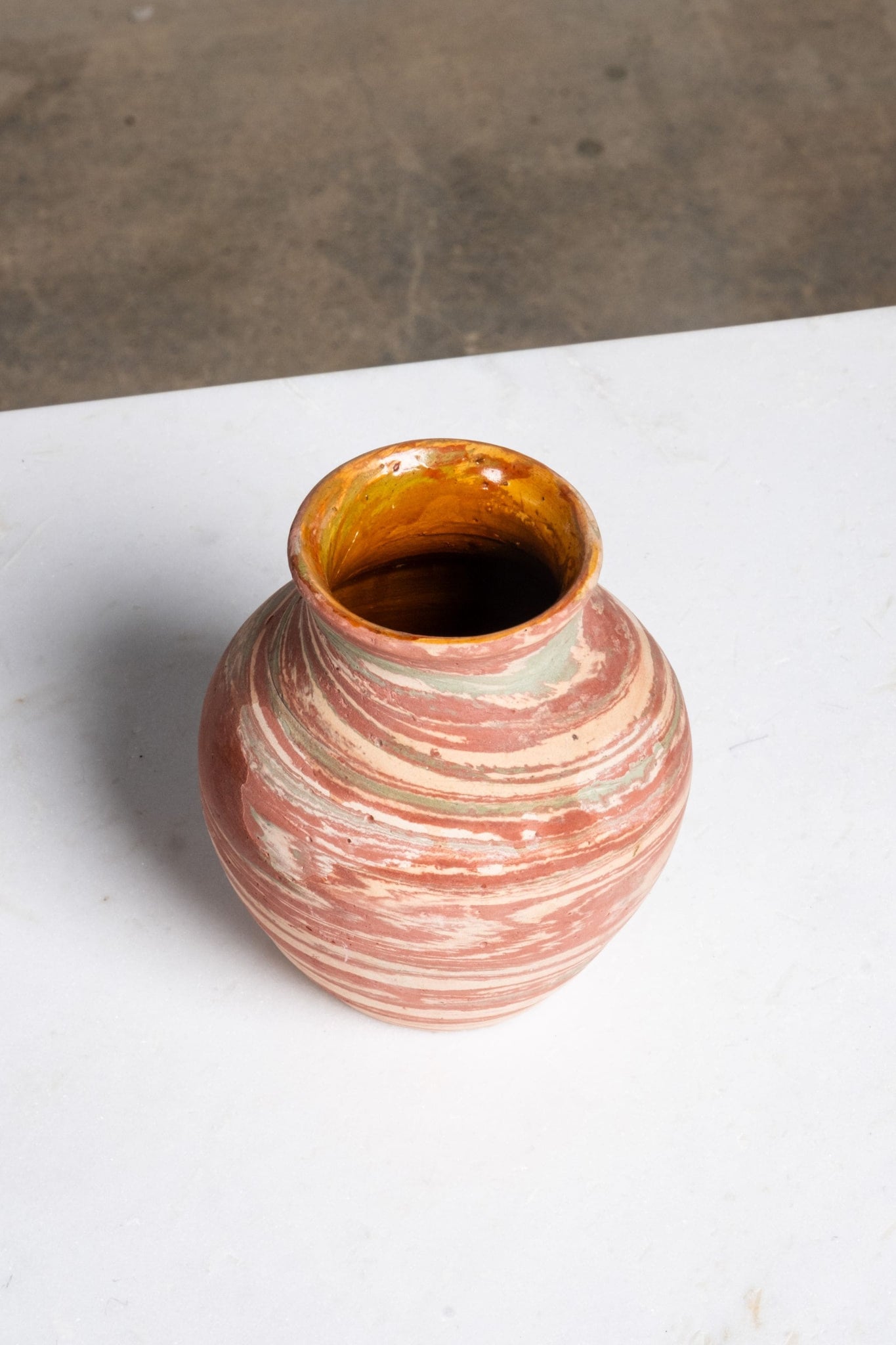 Vintage Small Swirl Pottery Vessel, Glazed Interior | Bonne Choice