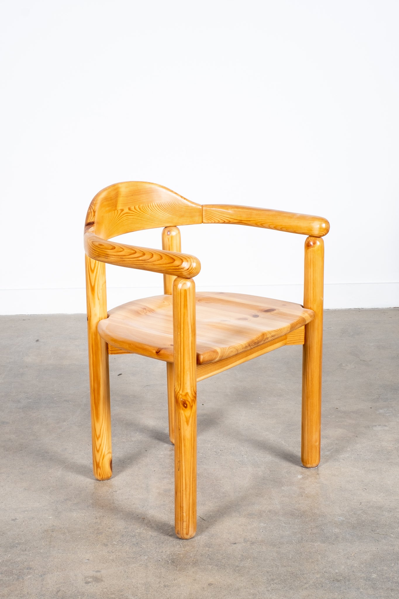 Vintage 1970s Solid Pine Armchair, front angled view