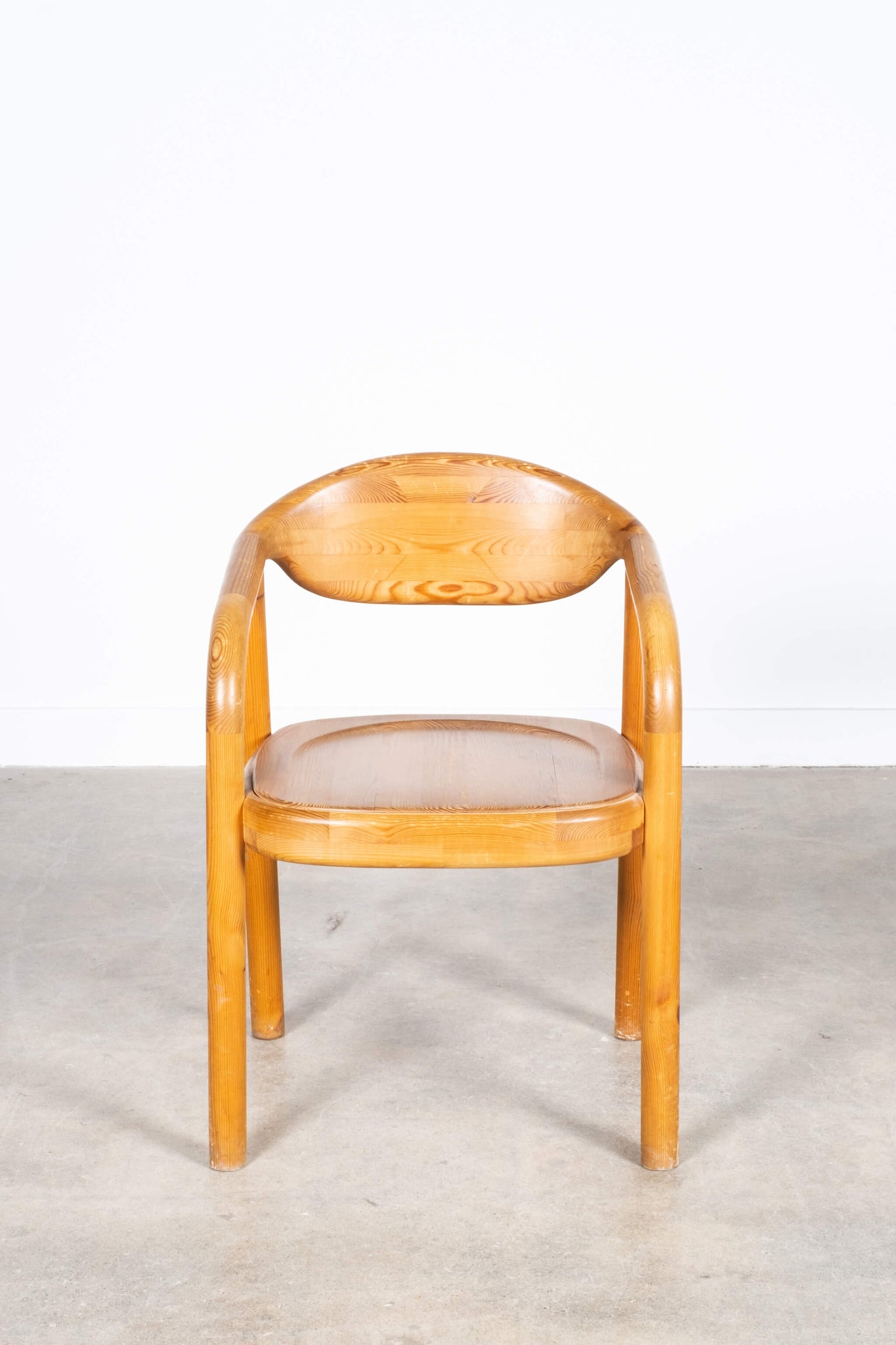 Vintage Solid Pine Curved Arm Chair, front view