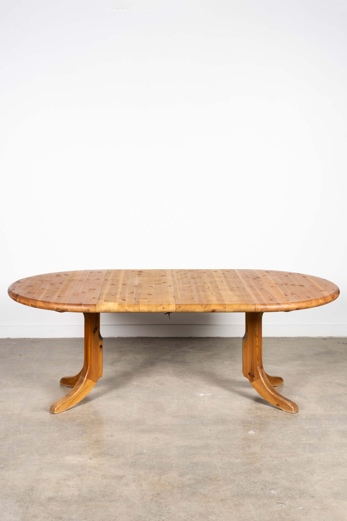 Vintage 1970s Solid Pine Extendable Dining Table, shown with 2 leaves