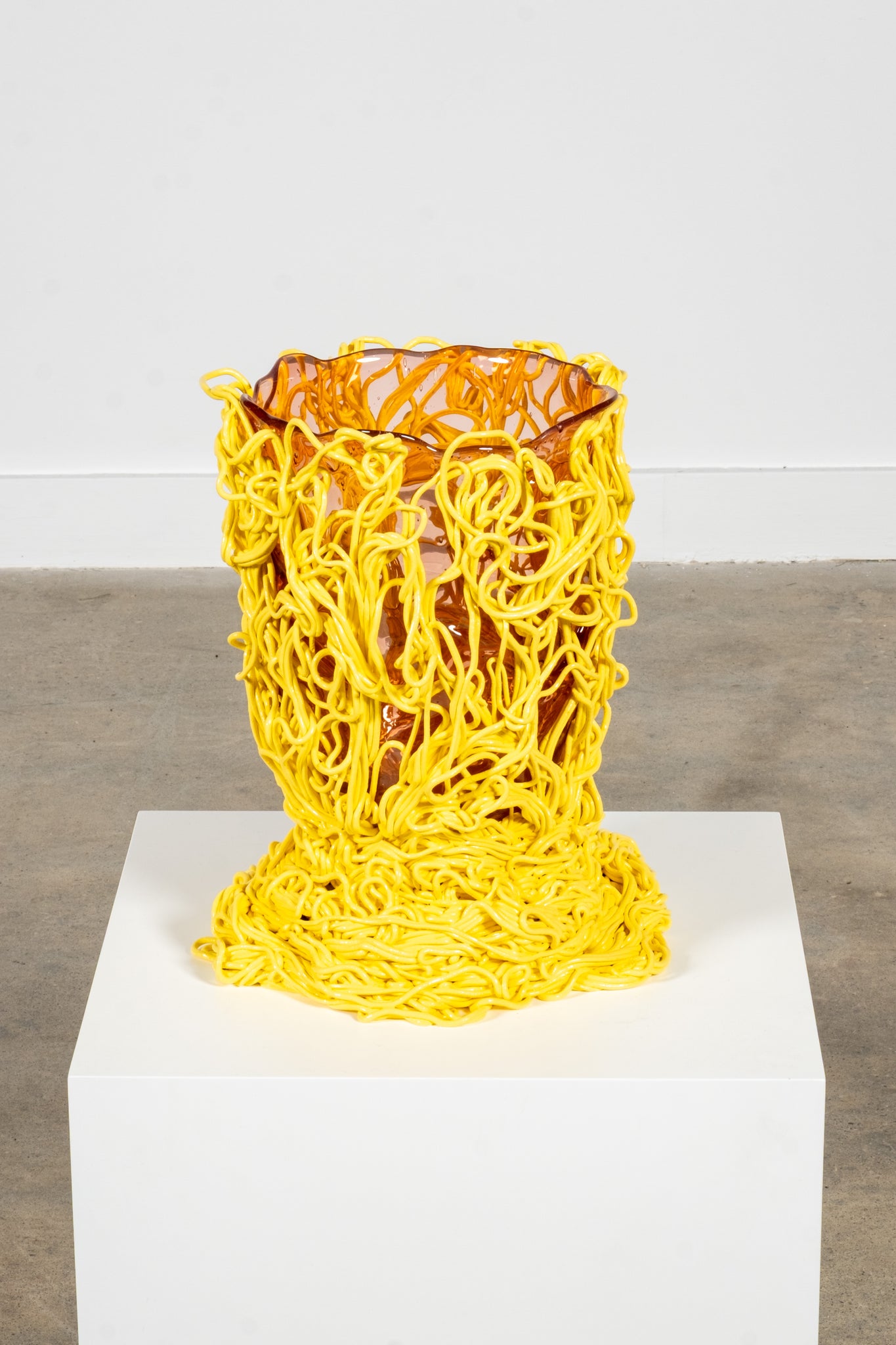 Spaghetti Vase (Large), Clear Pink and Matte Yellow
