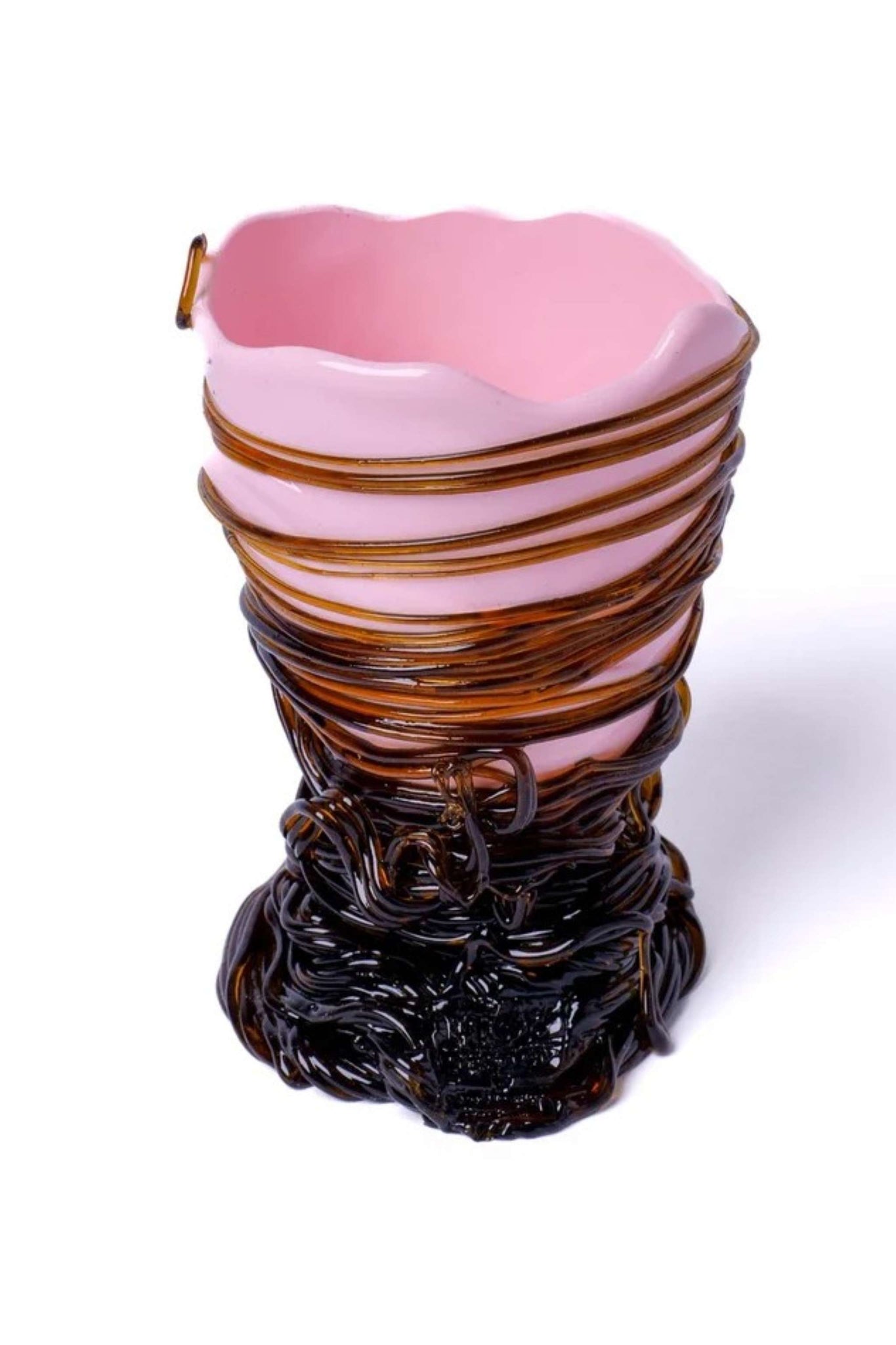 Spaghetti Vase (XS), Pastel Pink and Clear Brown