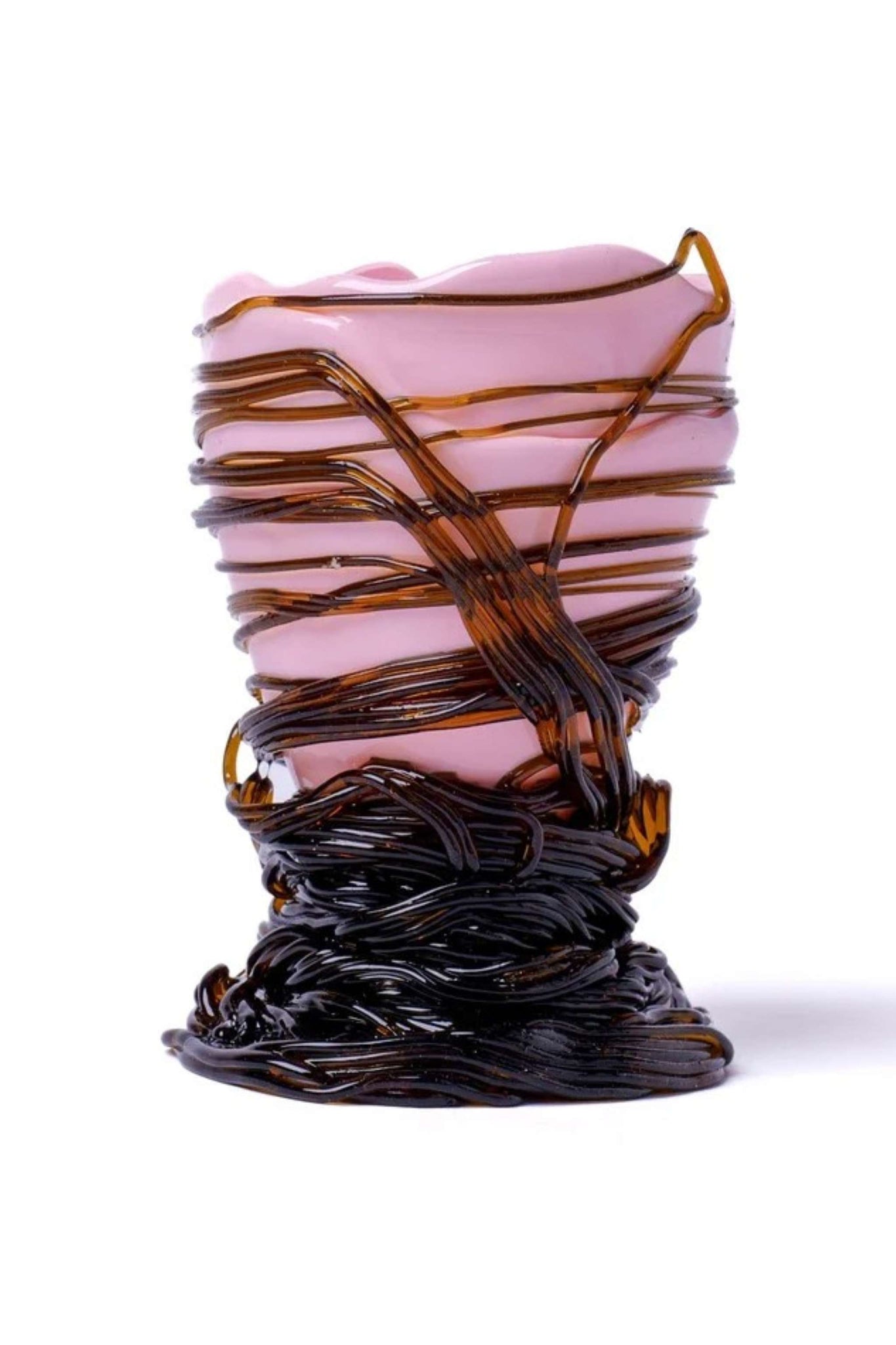 Spaghetti Vase (XS), Pastel Pink and Clear Brown