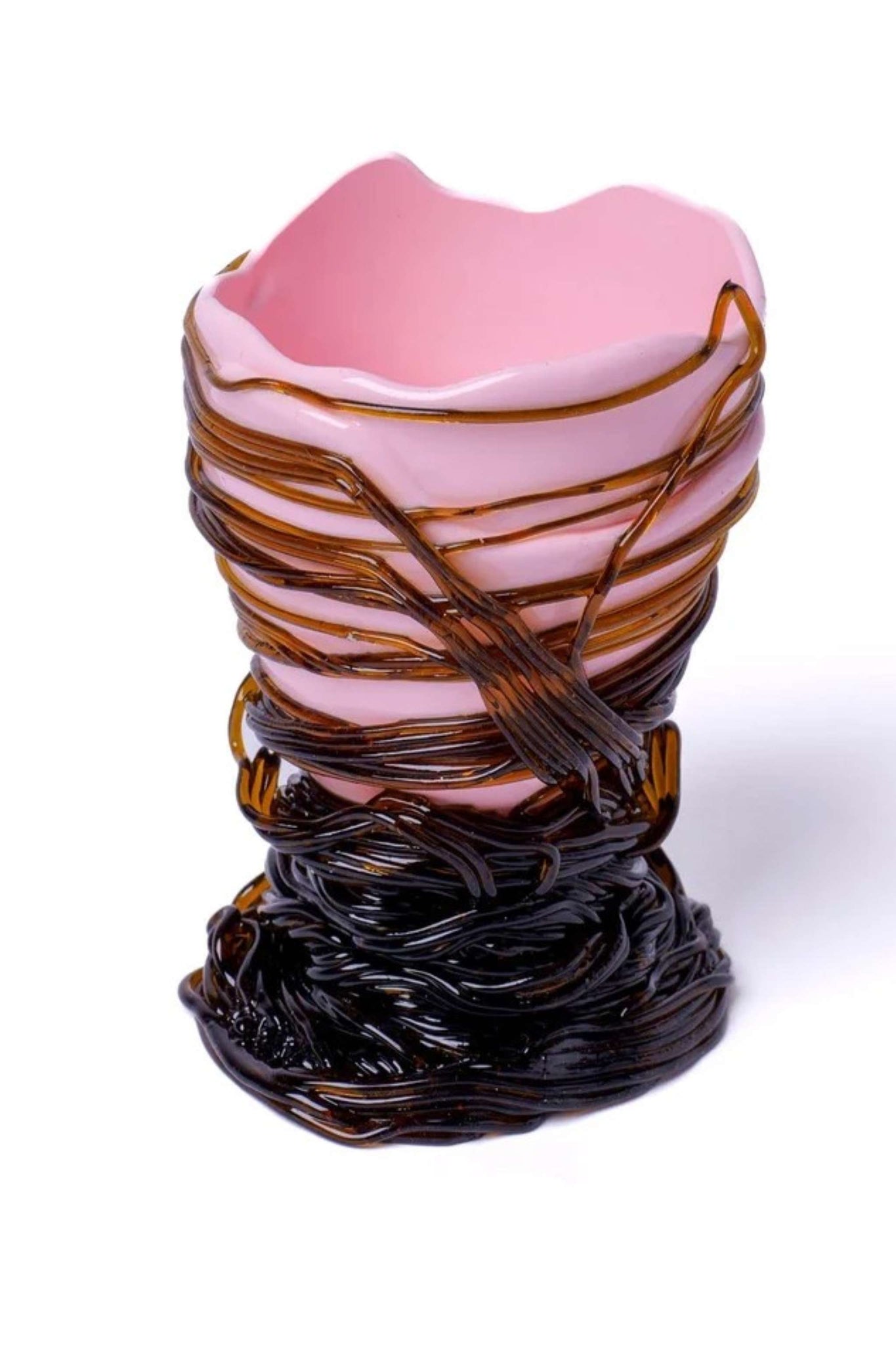 Spaghetti Vase (XS), Pastel Pink and Clear Brown