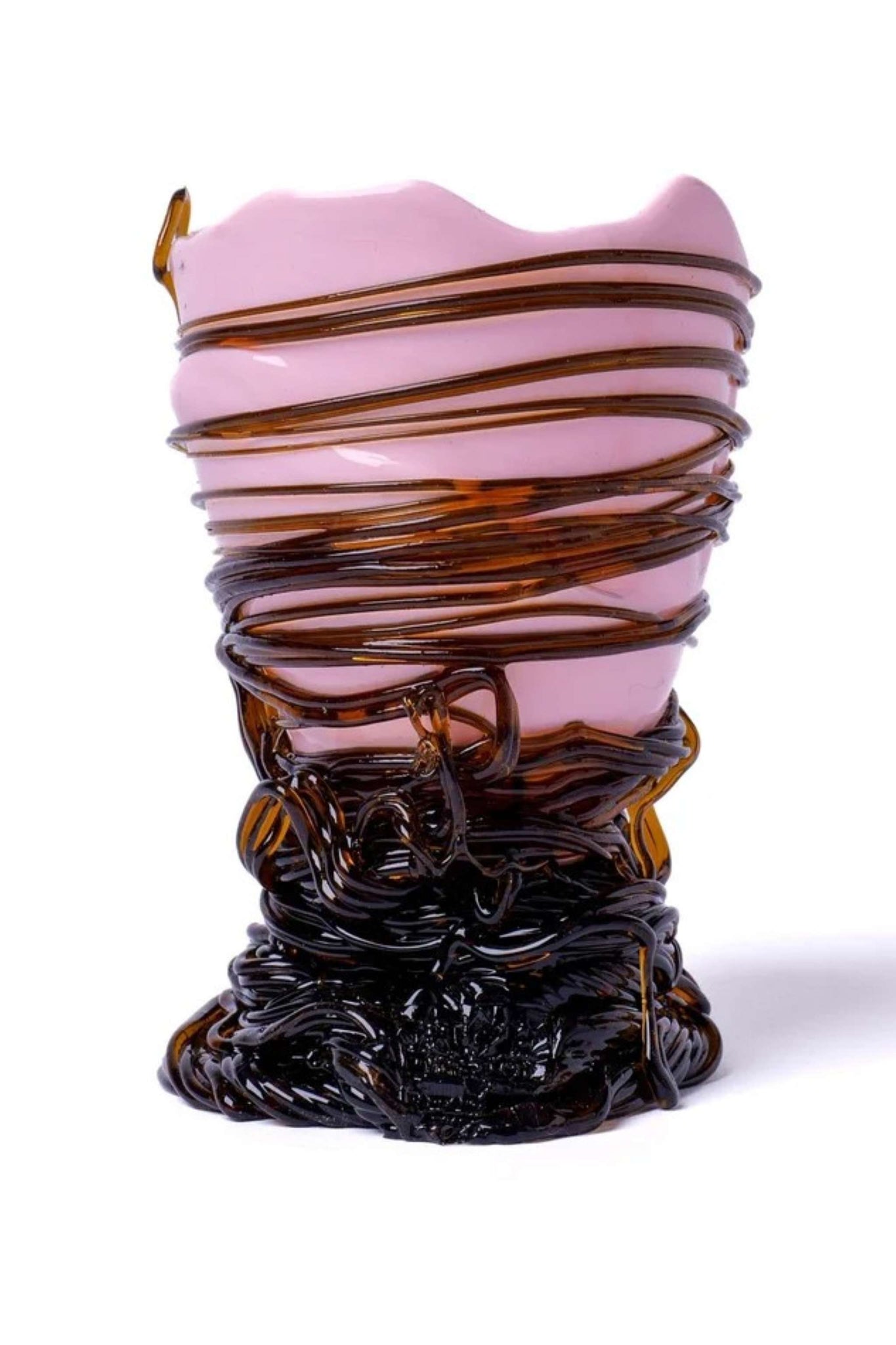 Spaghetti Vase (XS), Pastel Pink and Clear Brown