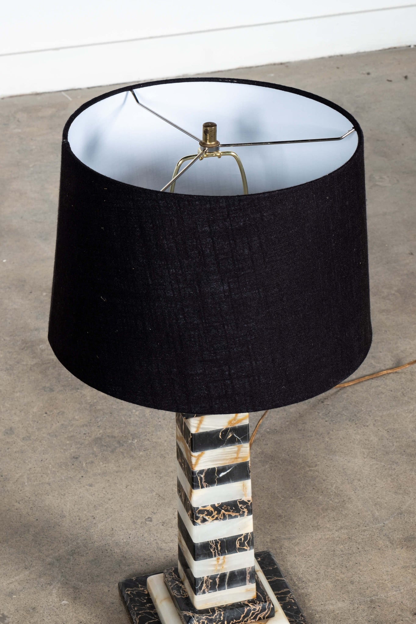 Bonne Choice - Striped Marble Lamp with Black Shade