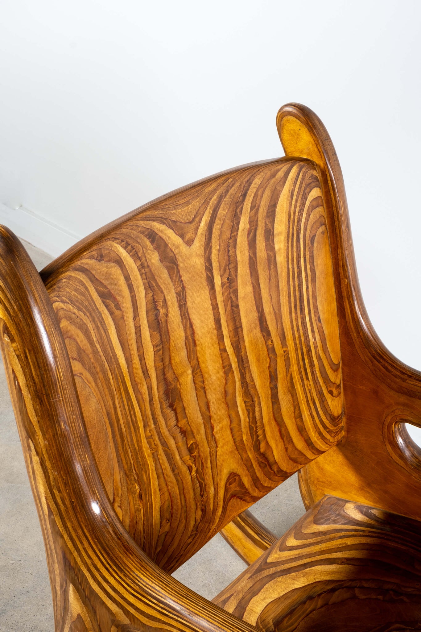 Vintage Studio Made Laminated Wood Rocking Rocker Chair, back rest detail