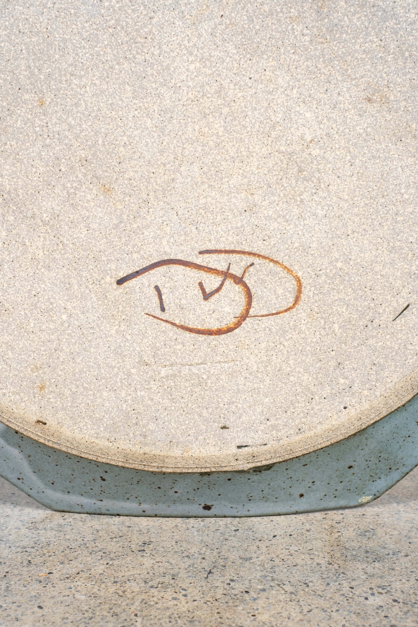 Studio Pottery Dish with Geometric Pattern, makers signature
