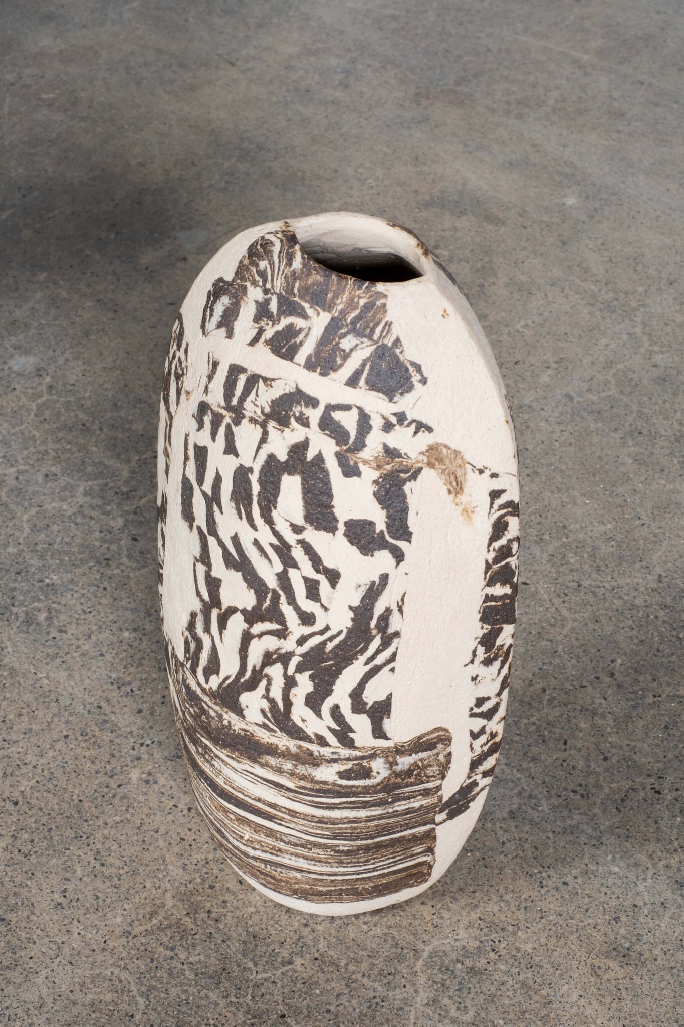 Vintage Studio Pottery Vase - Pattern, top angled view