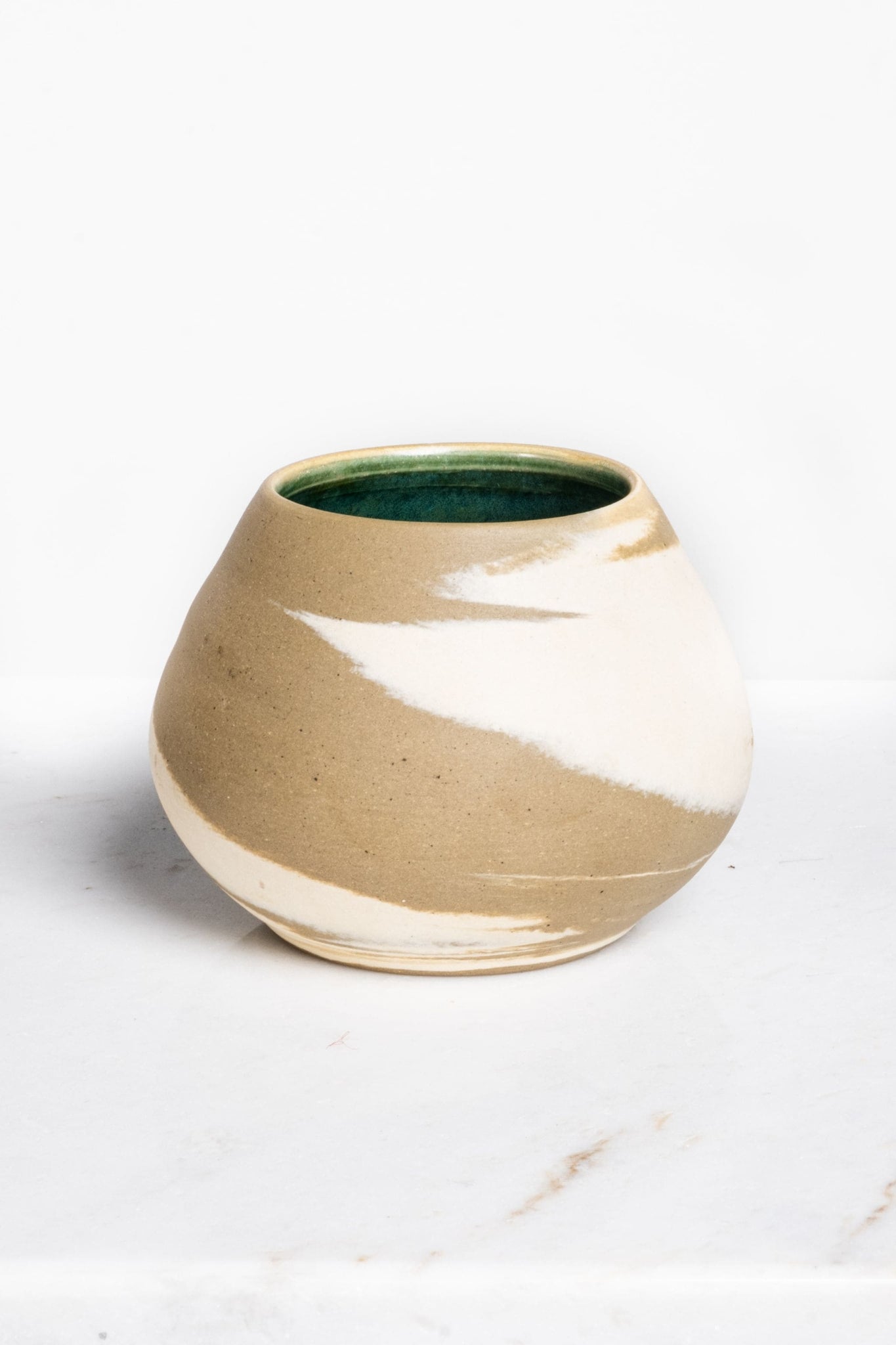 Vintage Swirl Pottery Vessel, Glazed Green Interior-Small | Bonne Choice