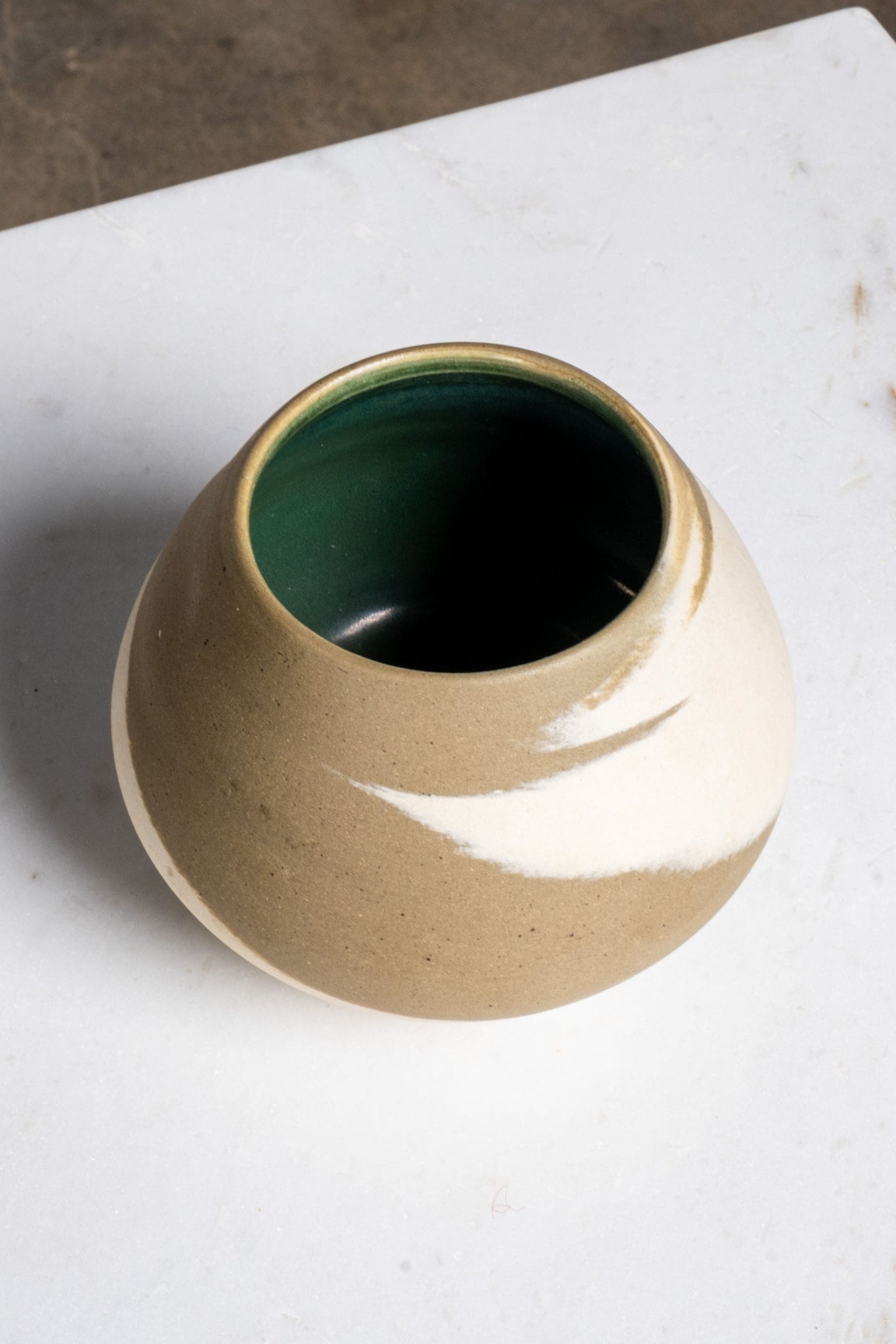 Vintage Swirl Pottery Vessel, Glazed Green Interior-Small | Bonne Choice