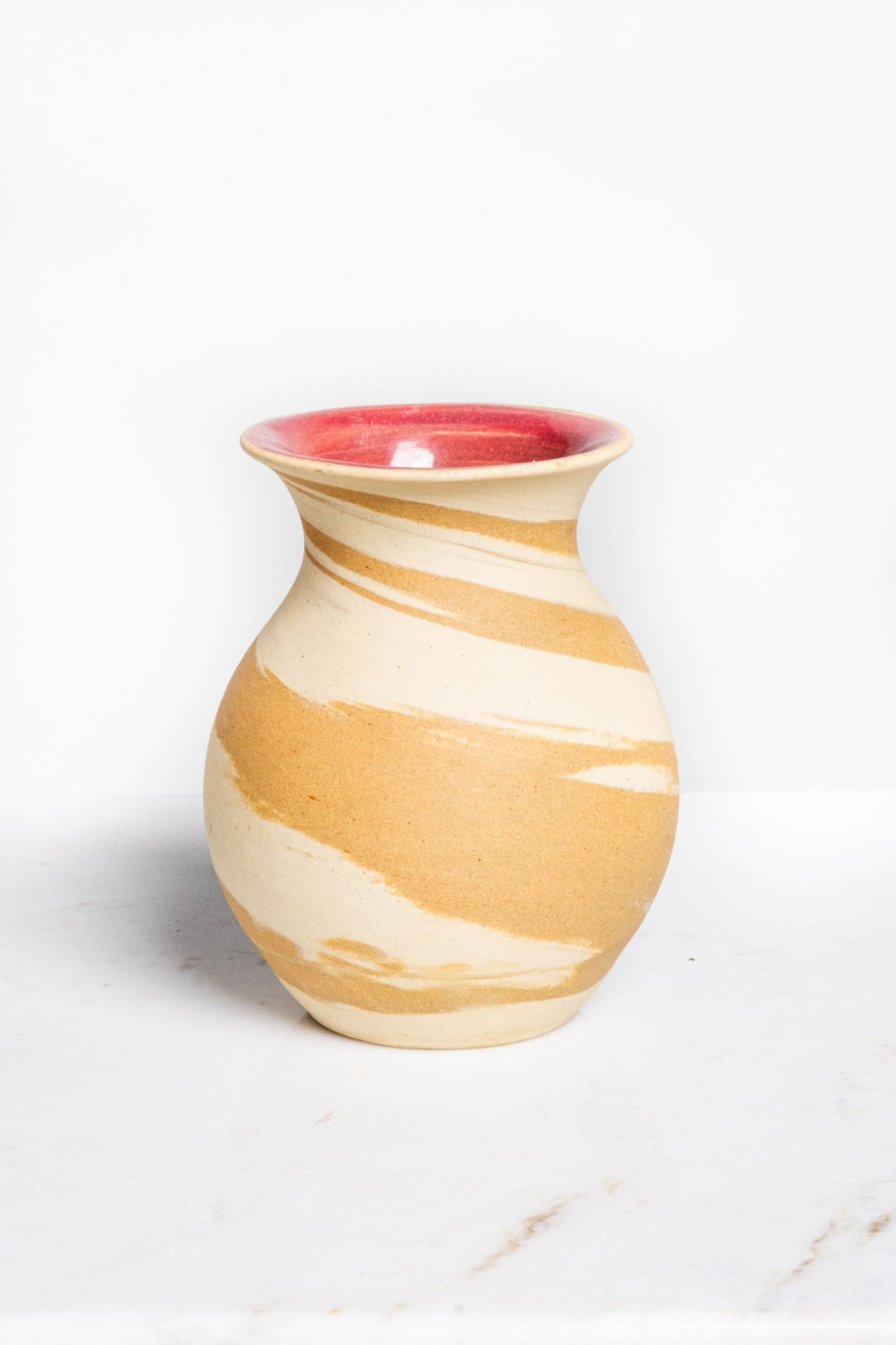 Vintage Swirl Pottery Vessel, Glazed Red Interior | Bonne Choice