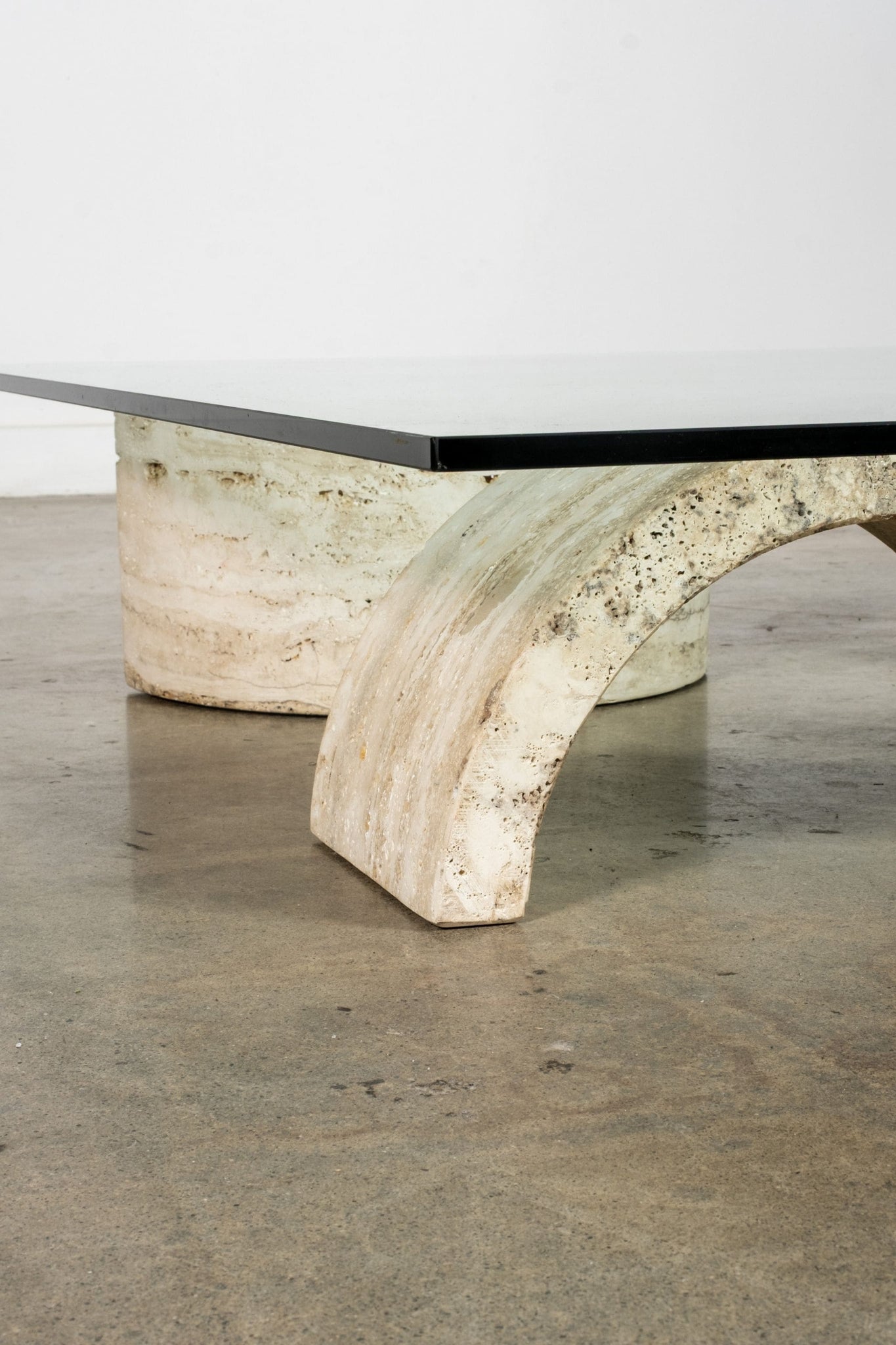 Vintage Travertine + Glass Low Coffee Table, 1-Arches | Bonne Choice 