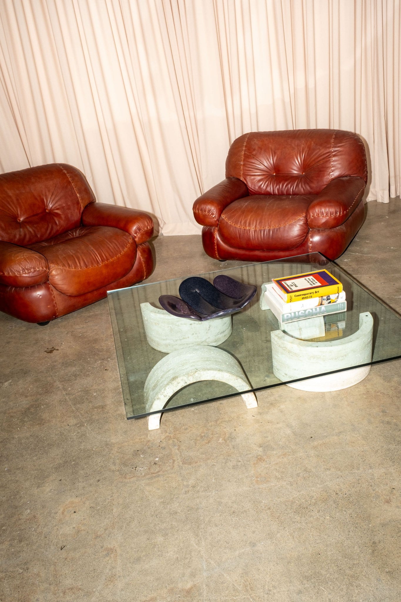 Vintage Travertine + Glass Low Coffee Table, 1-Arches | Bonne Choice 