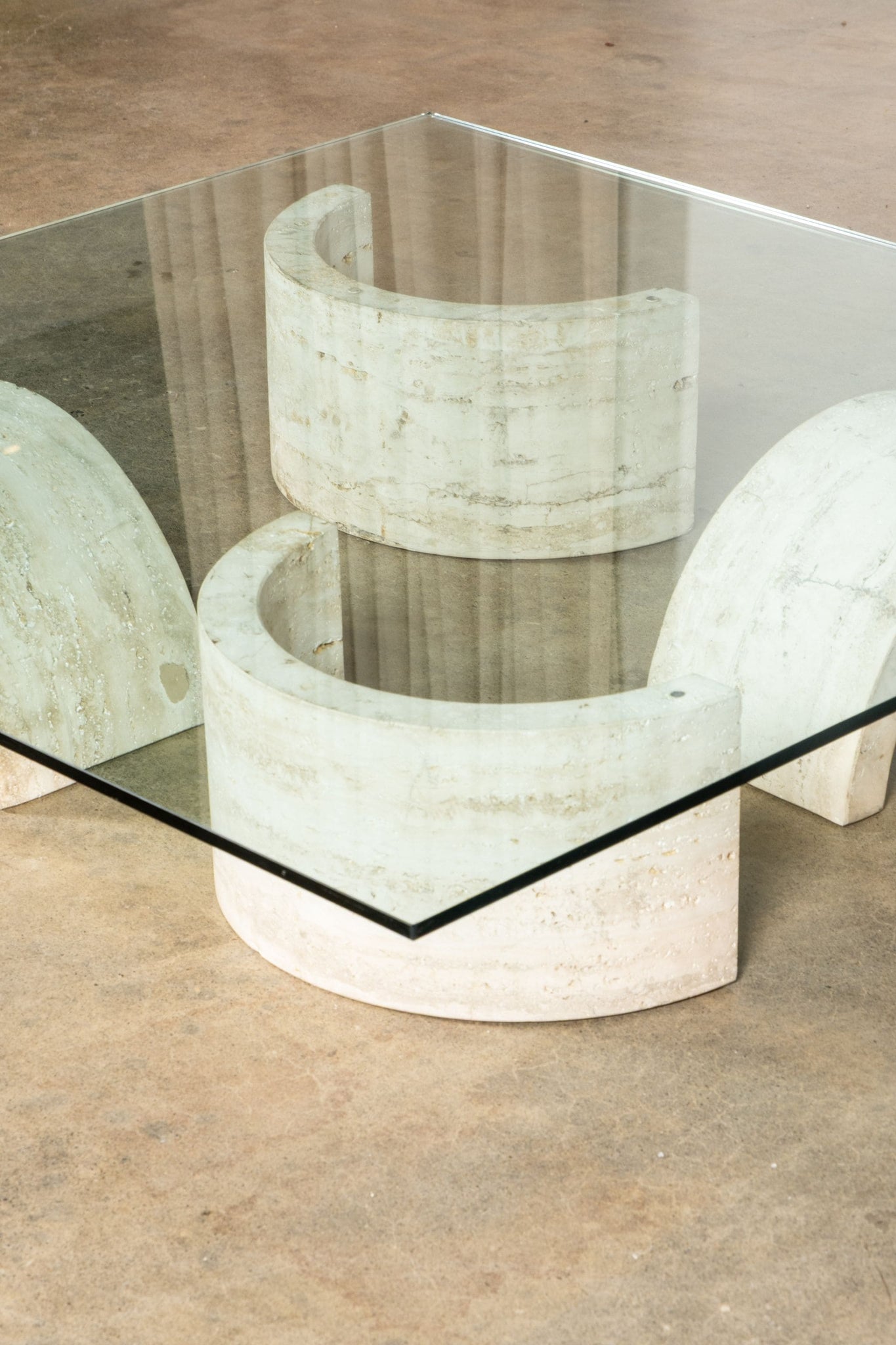 Vintage Travertine + Glass Low Coffee Table, 1-Arches | Bonne Choice 