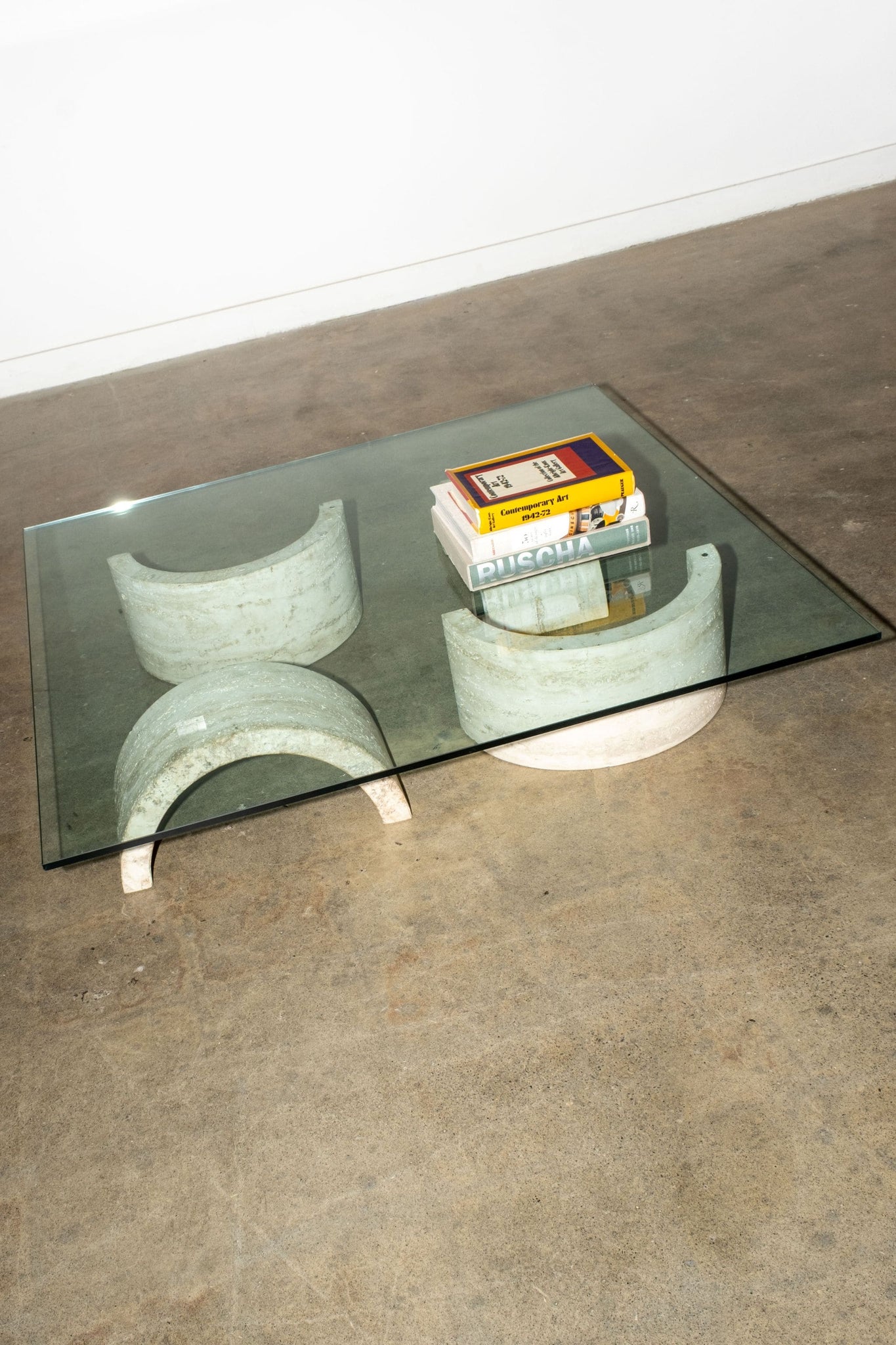 Vintage Travertine + Glass Low Coffee Table, 1-Arches | Bonne Choice 