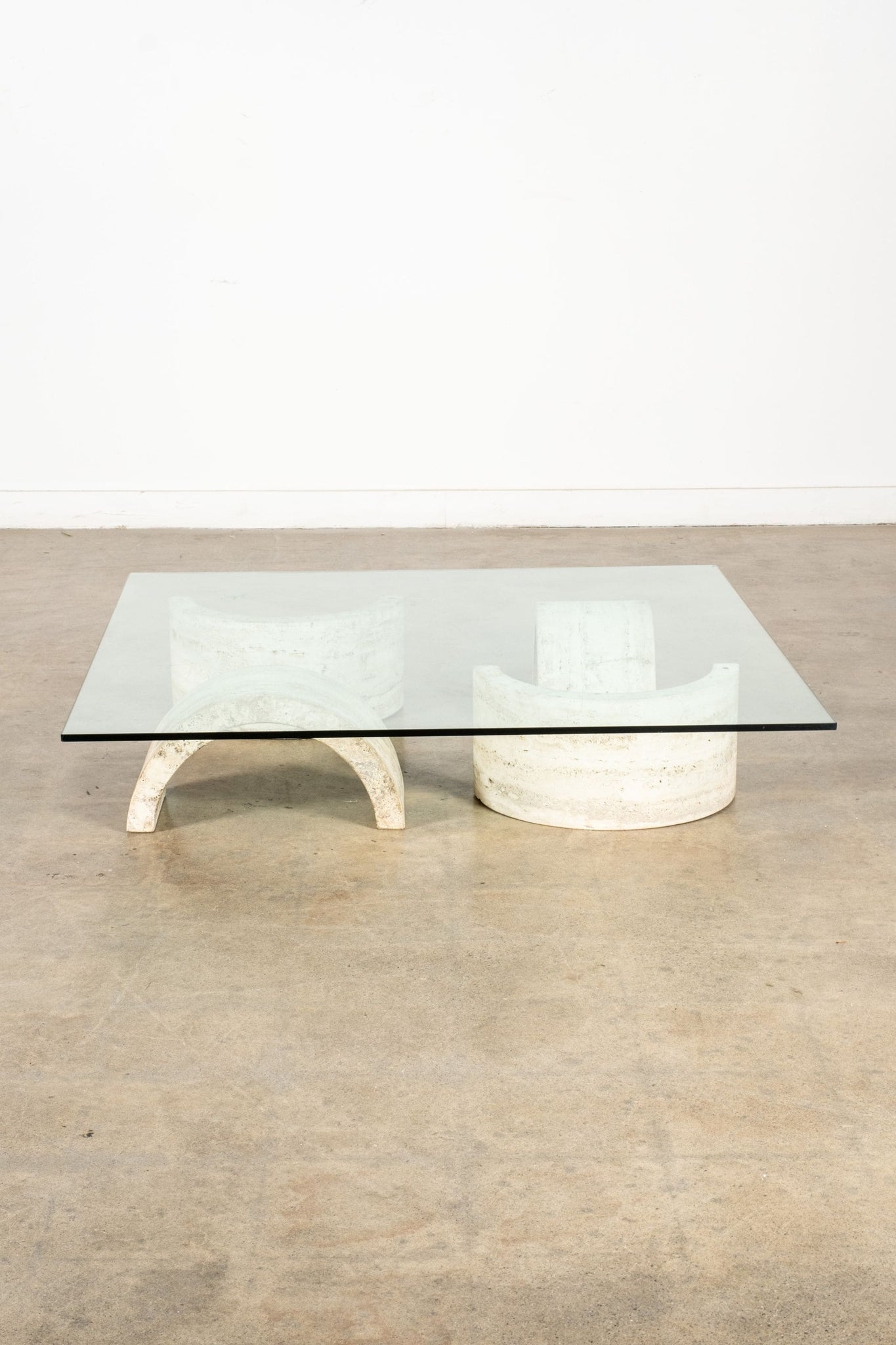 Vintage Travertine + Glass Low Coffee Table, 1-Arches | Bonne Choice 