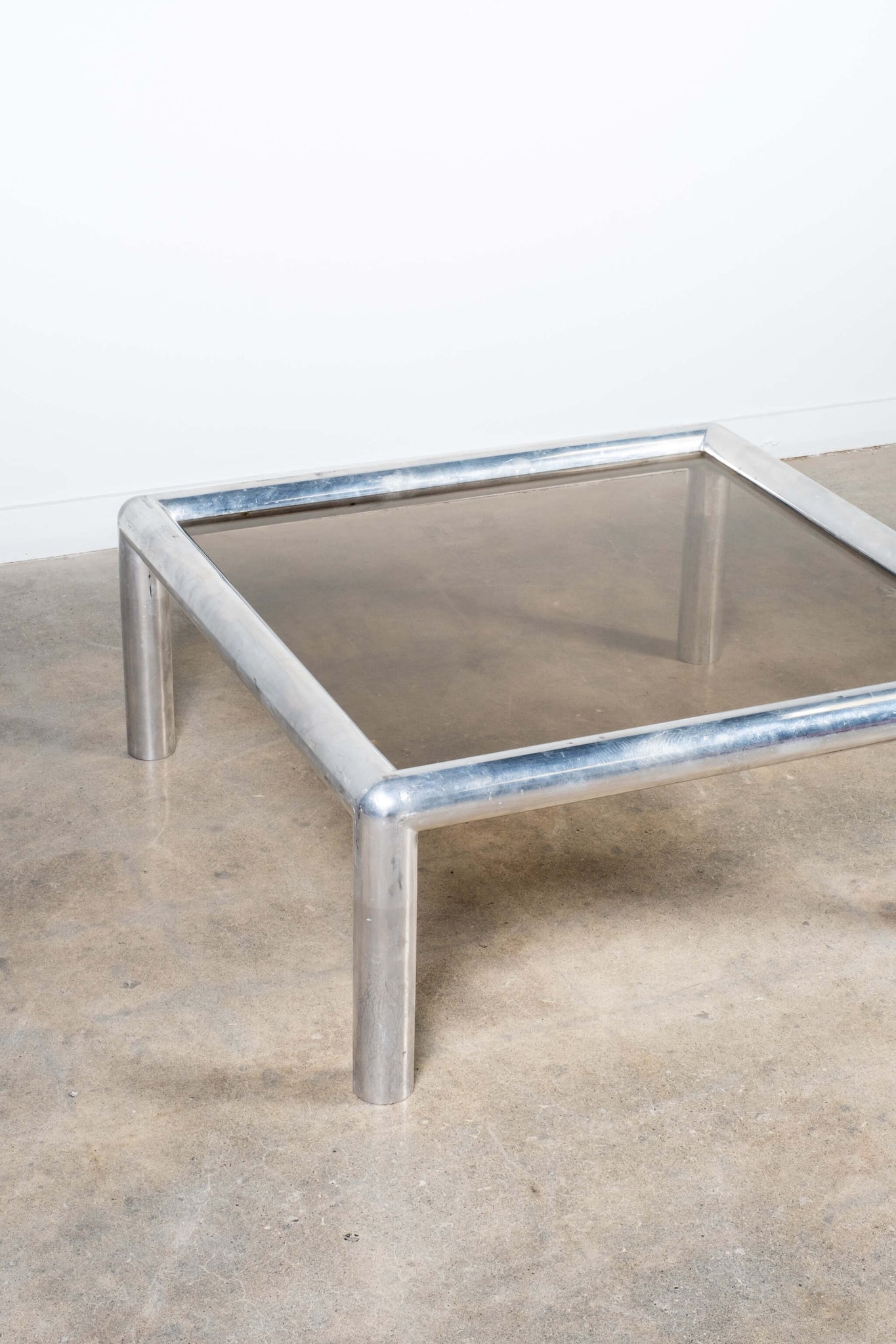 Vintage Tubular Chrome Coffee Table with Smoked Glass Top, front top view