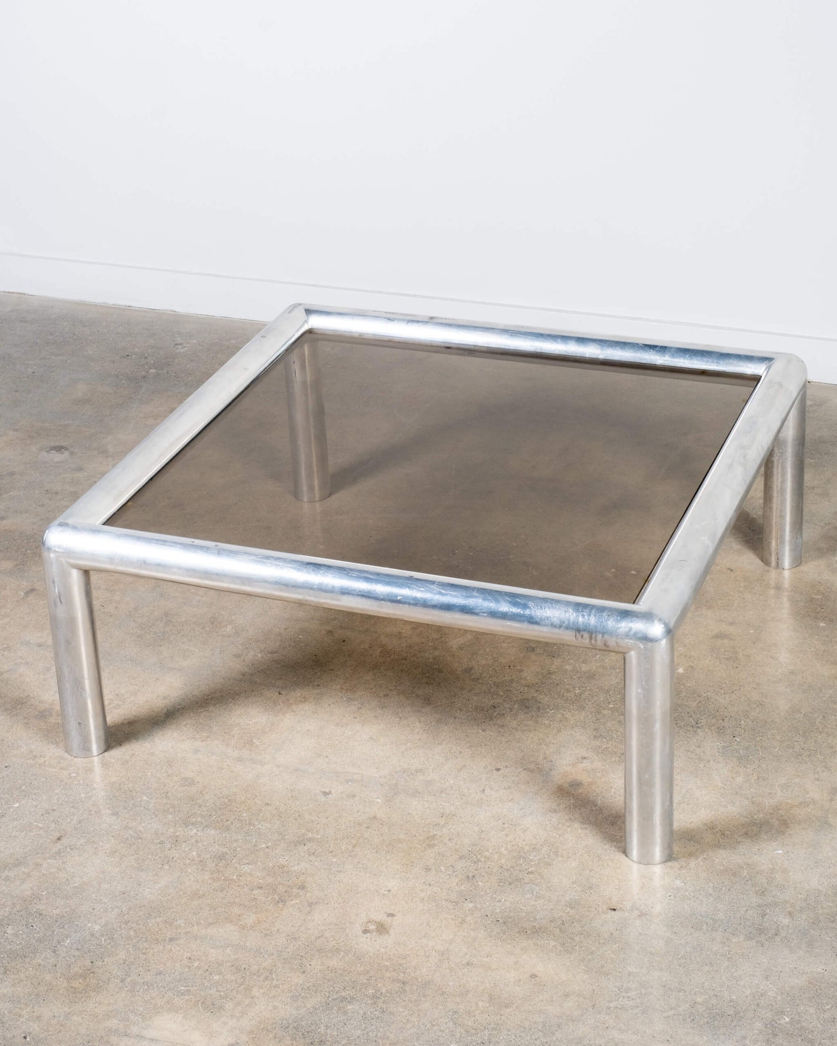 Vintage Tubular Chrome Coffee Table with Smoked Glass Top, top view