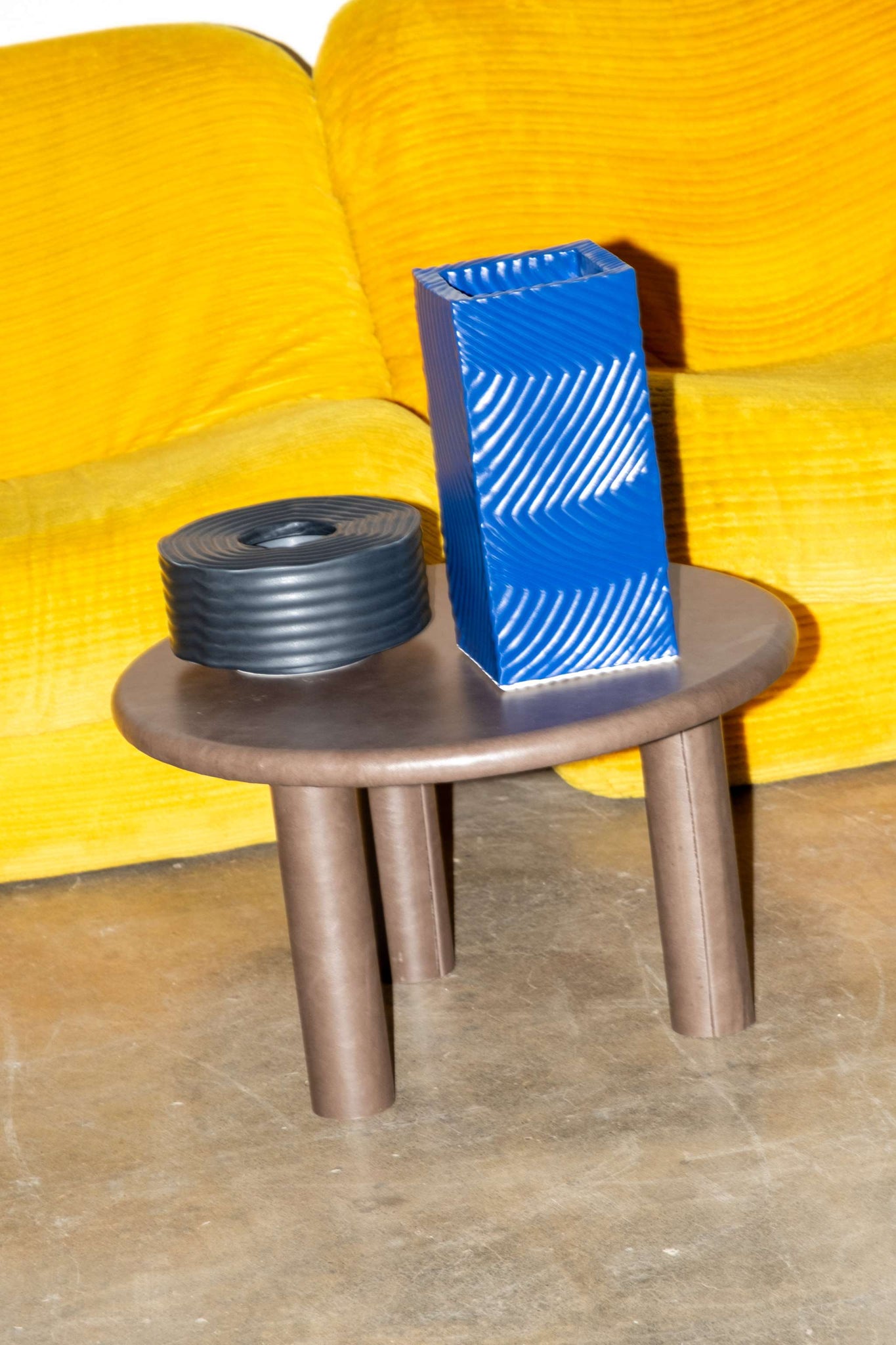 Low Round Vase, Matt Dark Blue