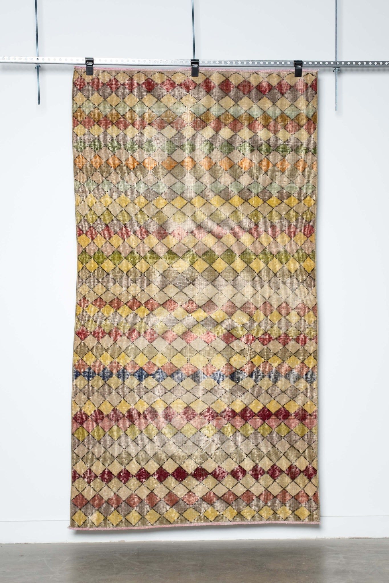 Hand Knotted Vintage Wool Turkish Rug - 8, hanging on wall