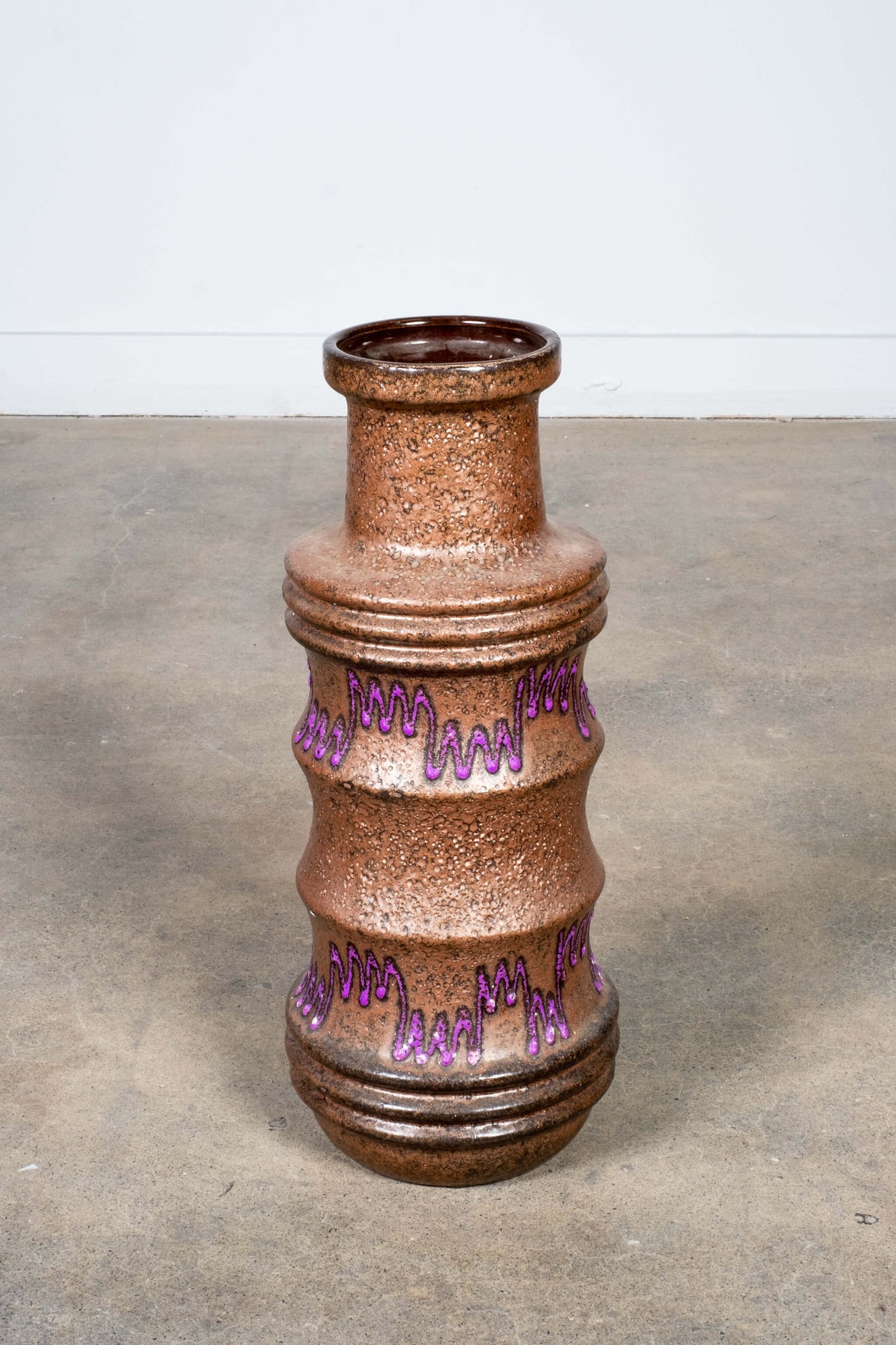 Vintage Brown & Purple Mid-Century Volcanic Vase, Large, front view