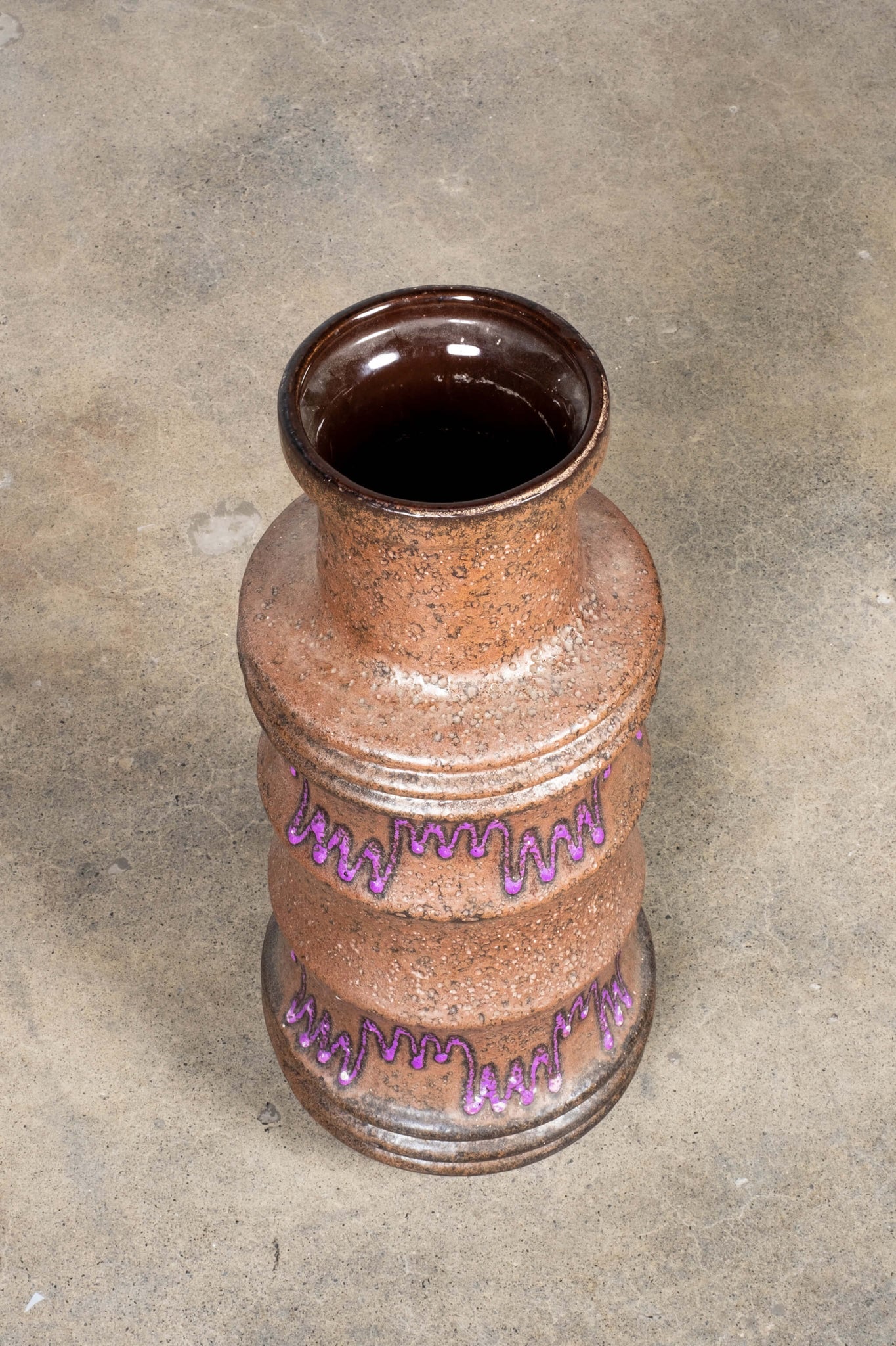 Vintage Brown & Purple Mid-Century Volcanic Vase, Large, top view