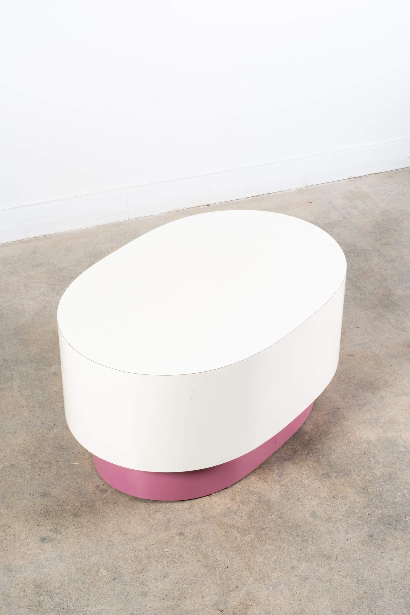 Vintage White and Pink Laminate Lipstick Coffee Table, top view