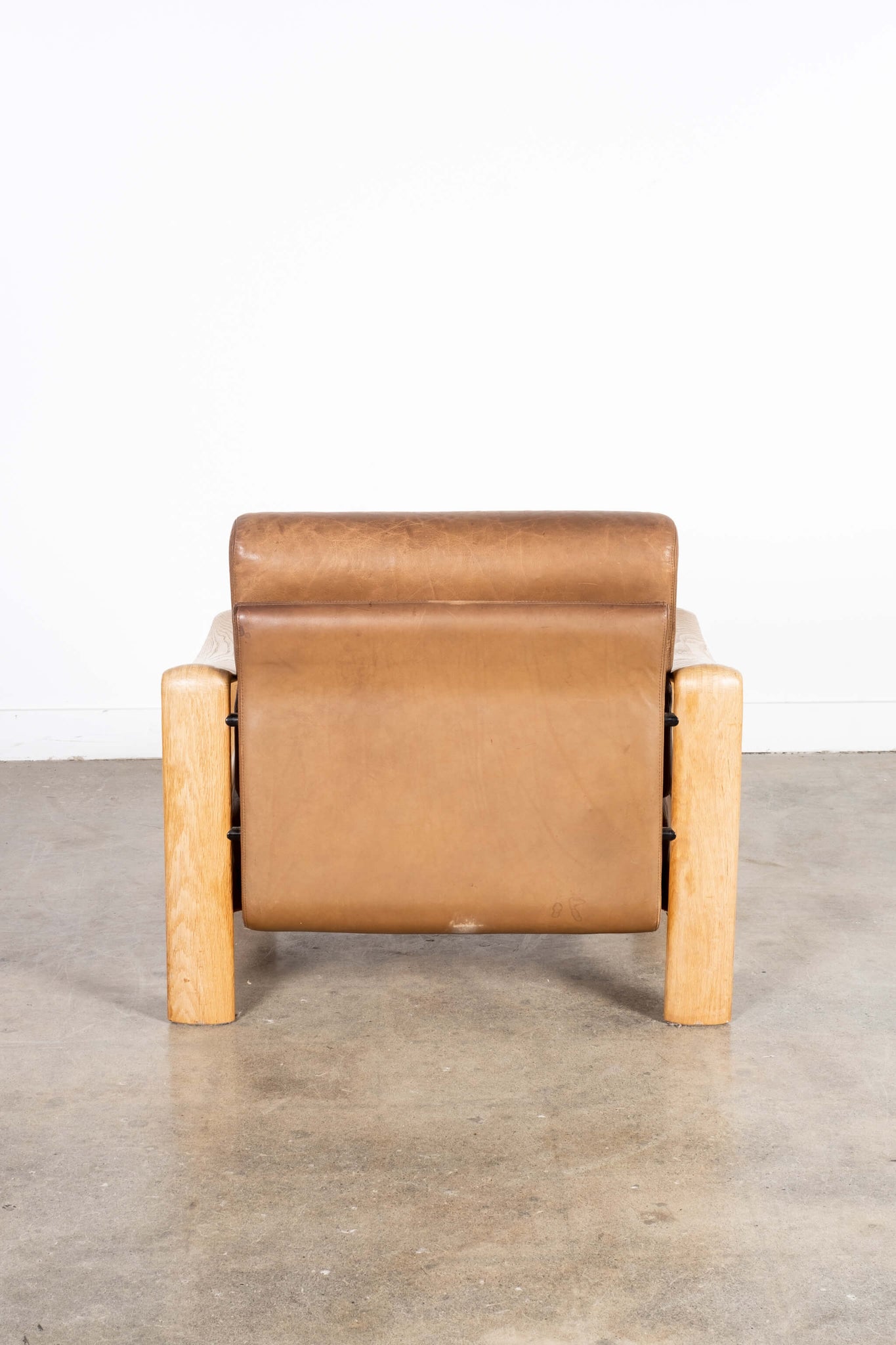 Wooden Frame and Leather Armchair and Ottoman