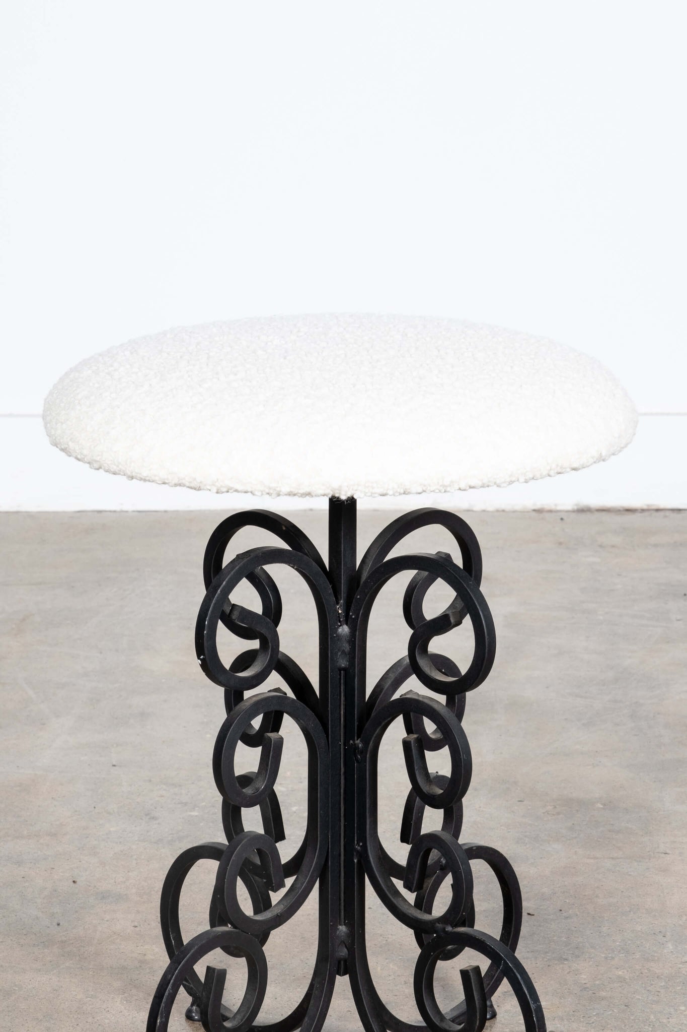 Wrought Iron Stool with Boucle Seat