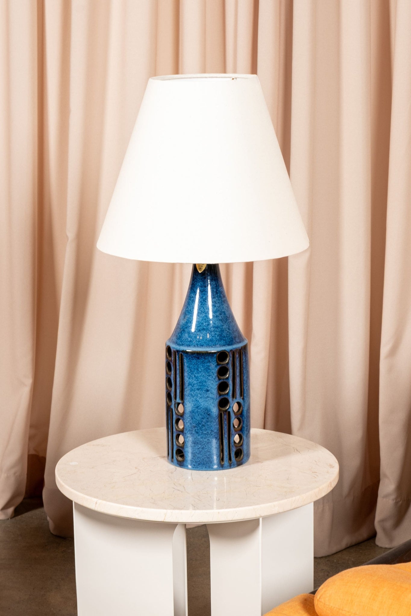Vintage Ceramic Table Lamp: Blue With Holes | Bonne Choice