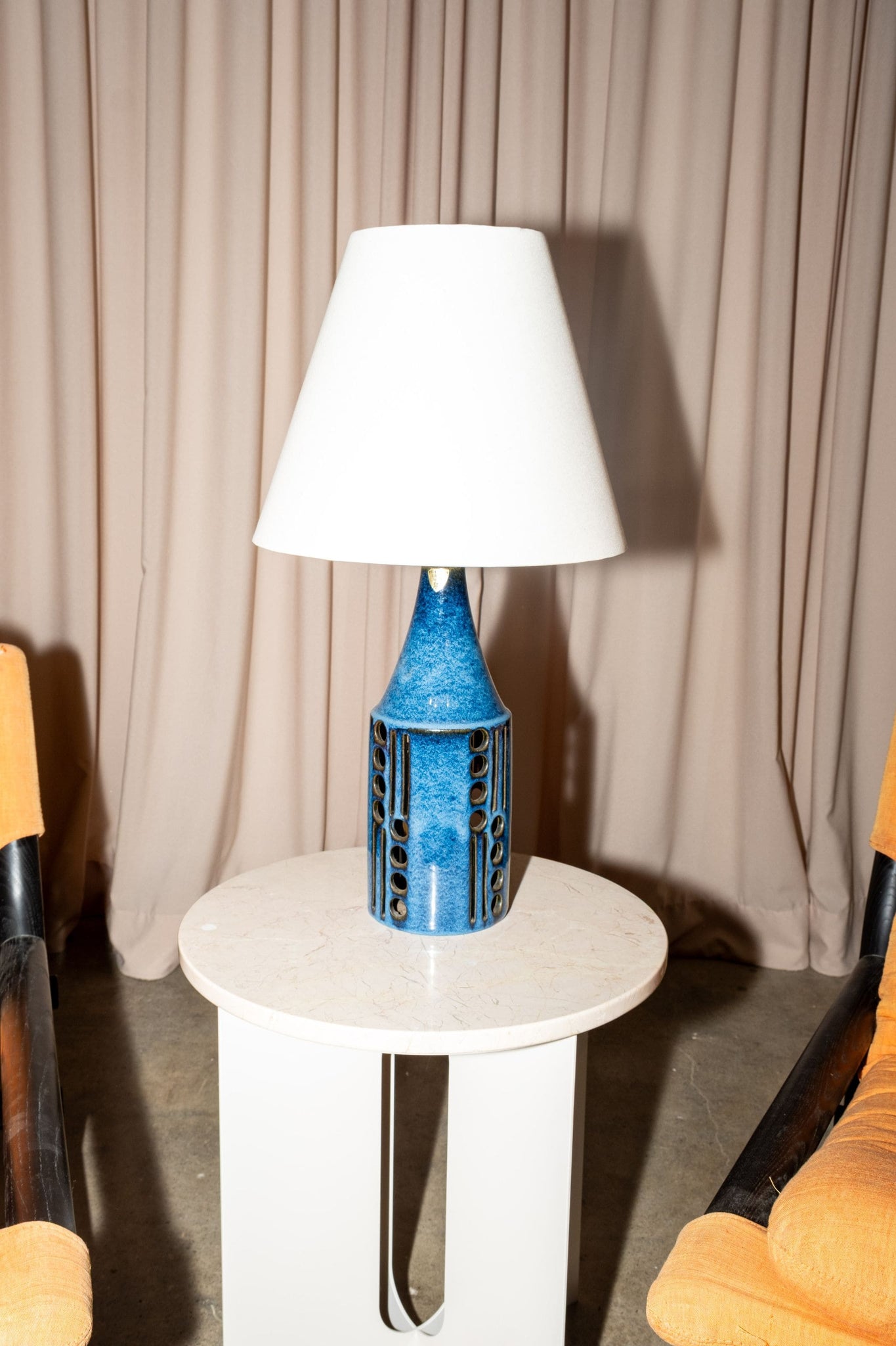 Vintage Ceramic Table Lamp: Blue With Holes | Bonne Choice