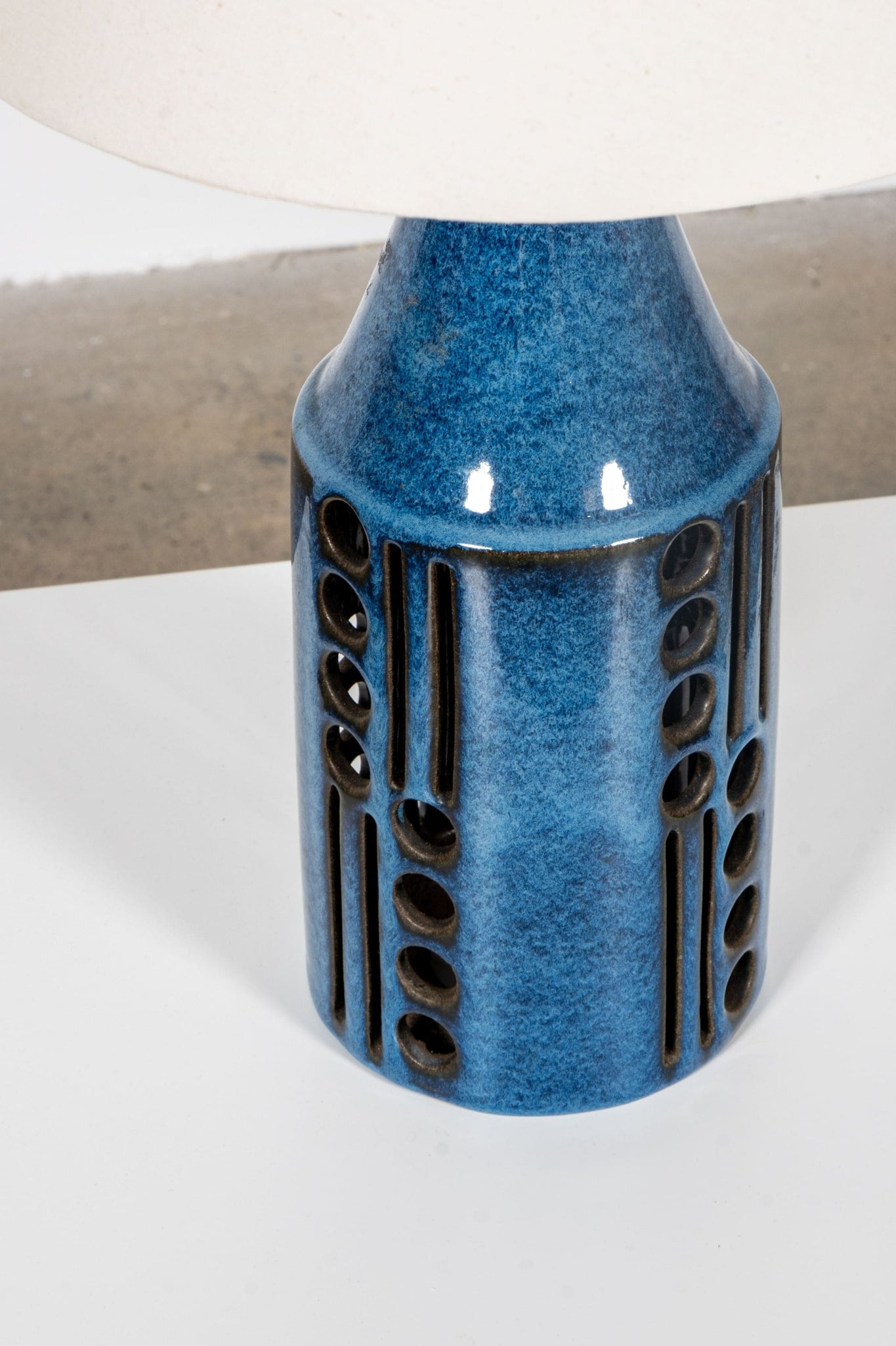 Vintage Ceramic Table Lamp: Blue With Holes | Bonne Choice
