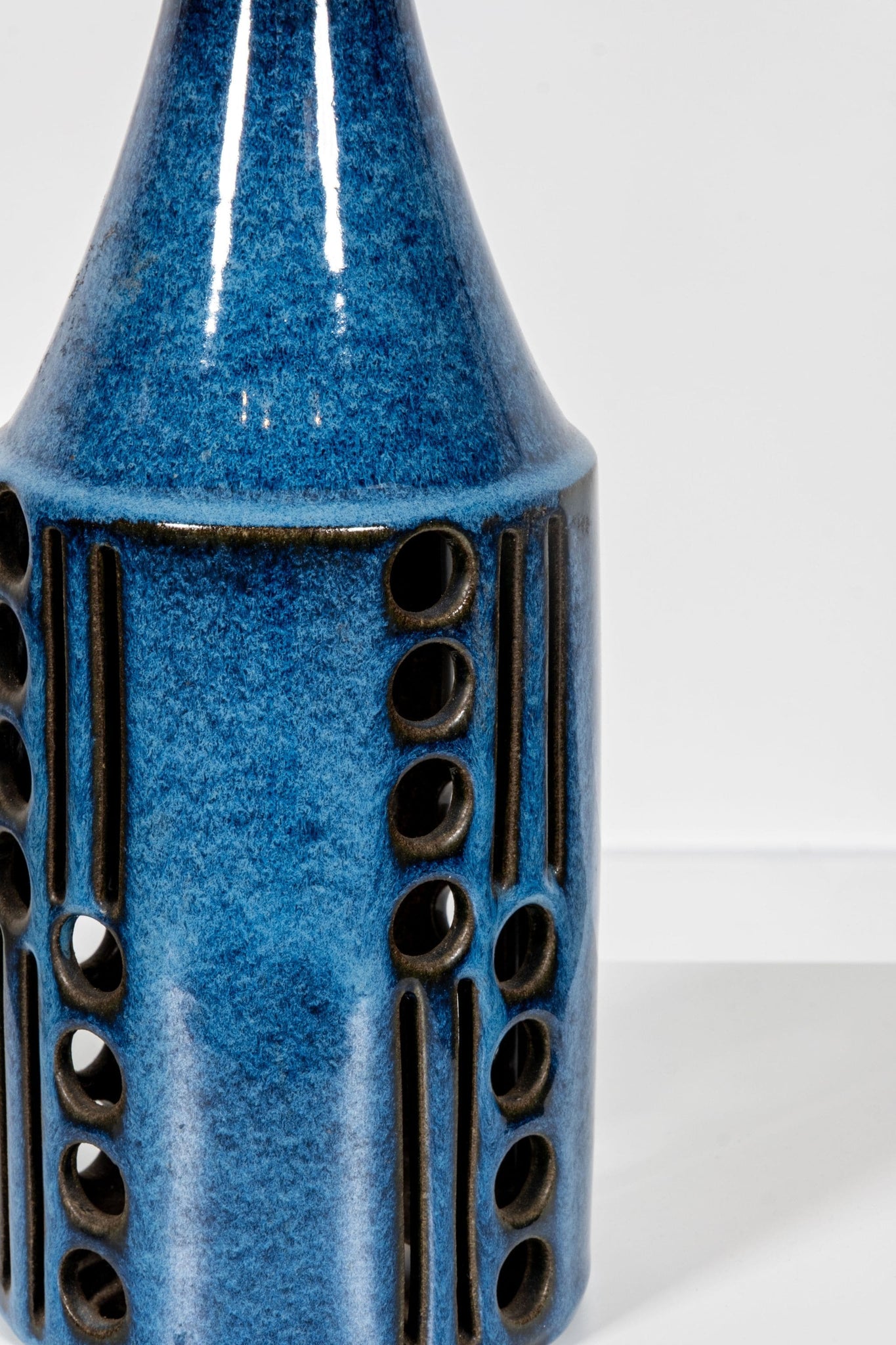 Vintage Ceramic Table Lamp: Blue With Holes | Bonne Choice