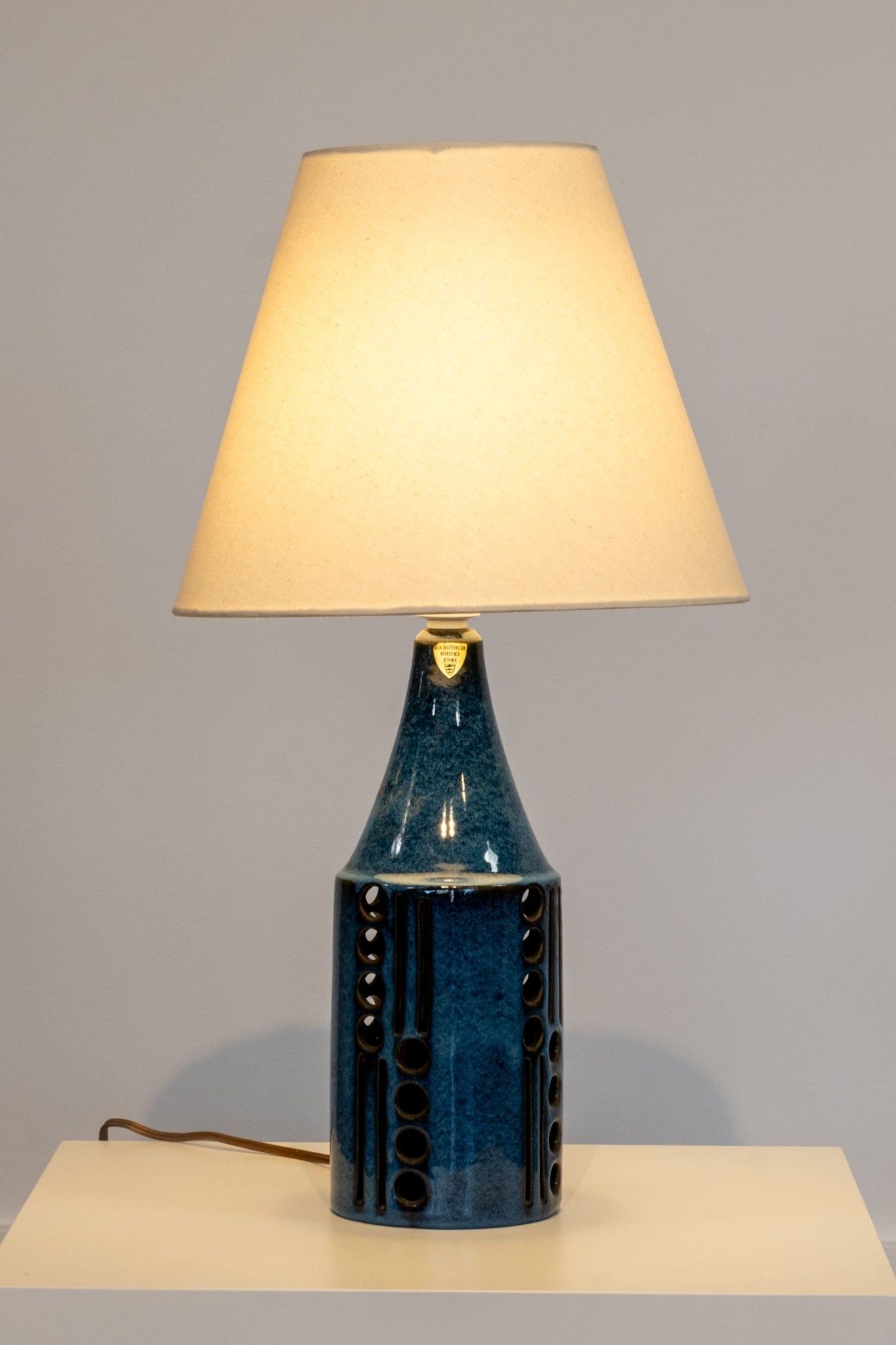 Vintage Ceramic Table Lamp: Blue With Holes | Bonne Choice